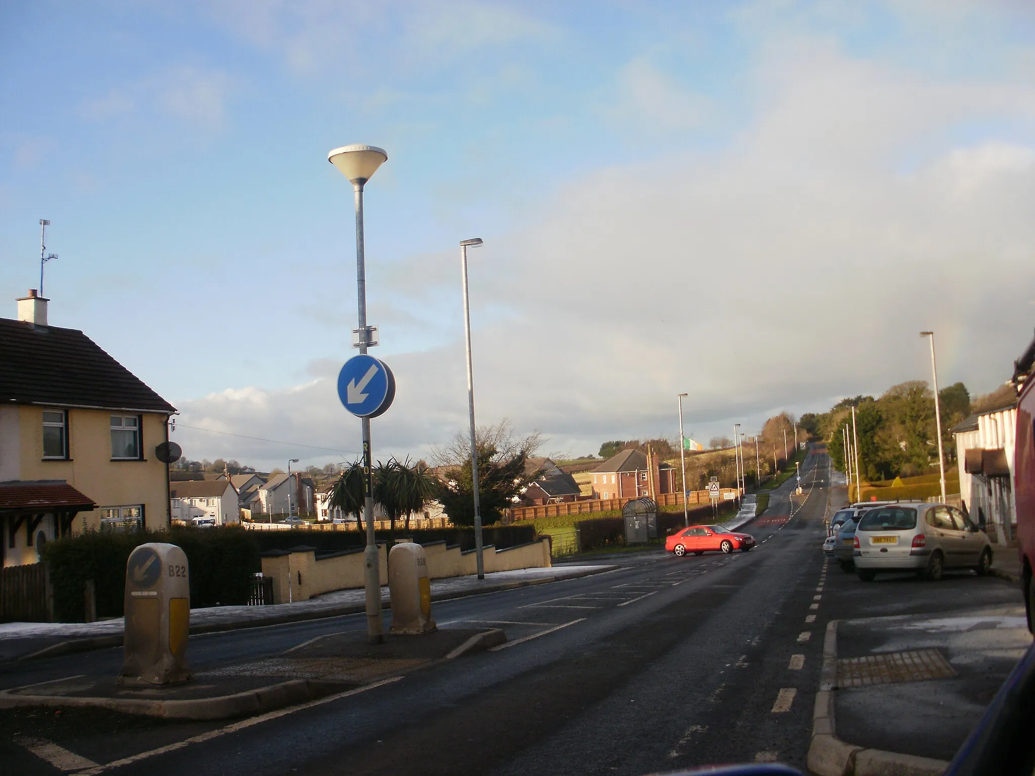 Photo showing: Agivey Road in Kilrea.A Tricolour is visible in the distance.
