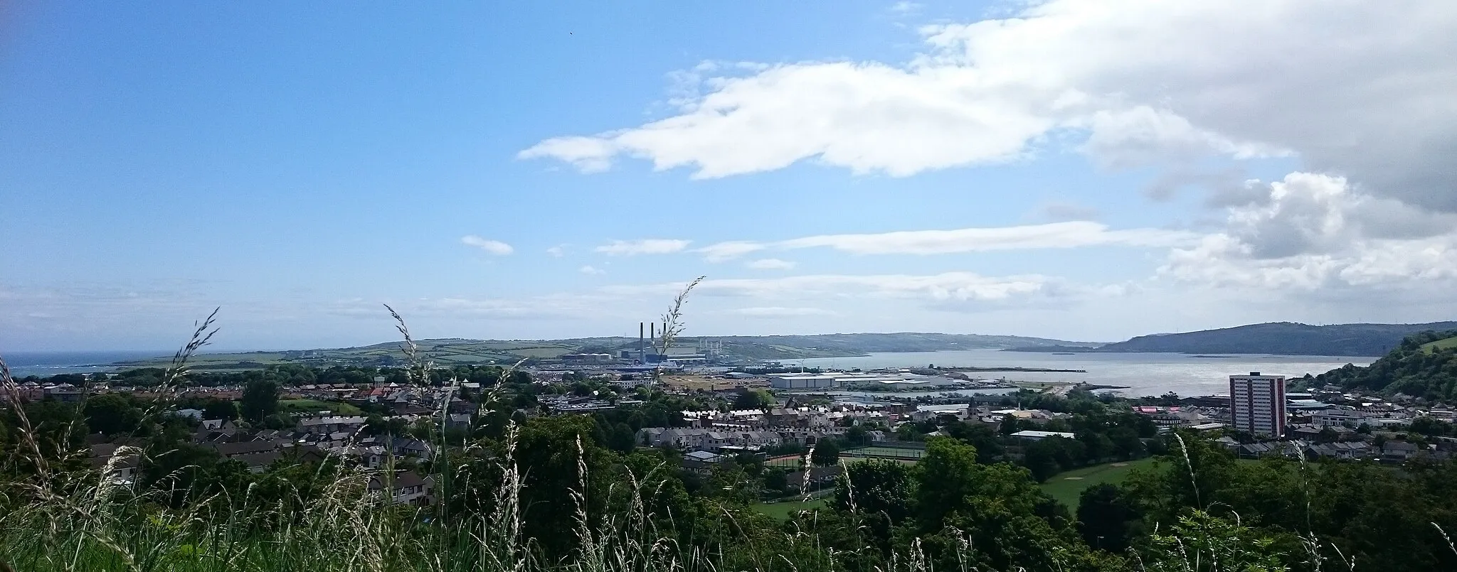 Photo showing: Larne from The Roddens (wide crop)