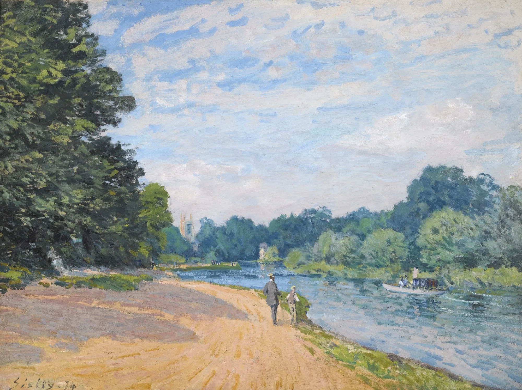 Photo showing: ALFRED SISLEY (1839 - 1899), LA TAMISE AVEC HAMPTON CHURCH, signed Sisley and dated 74 (lower left), oil on canvas, 50.5 by 68.5 cm. Painted in 1874.