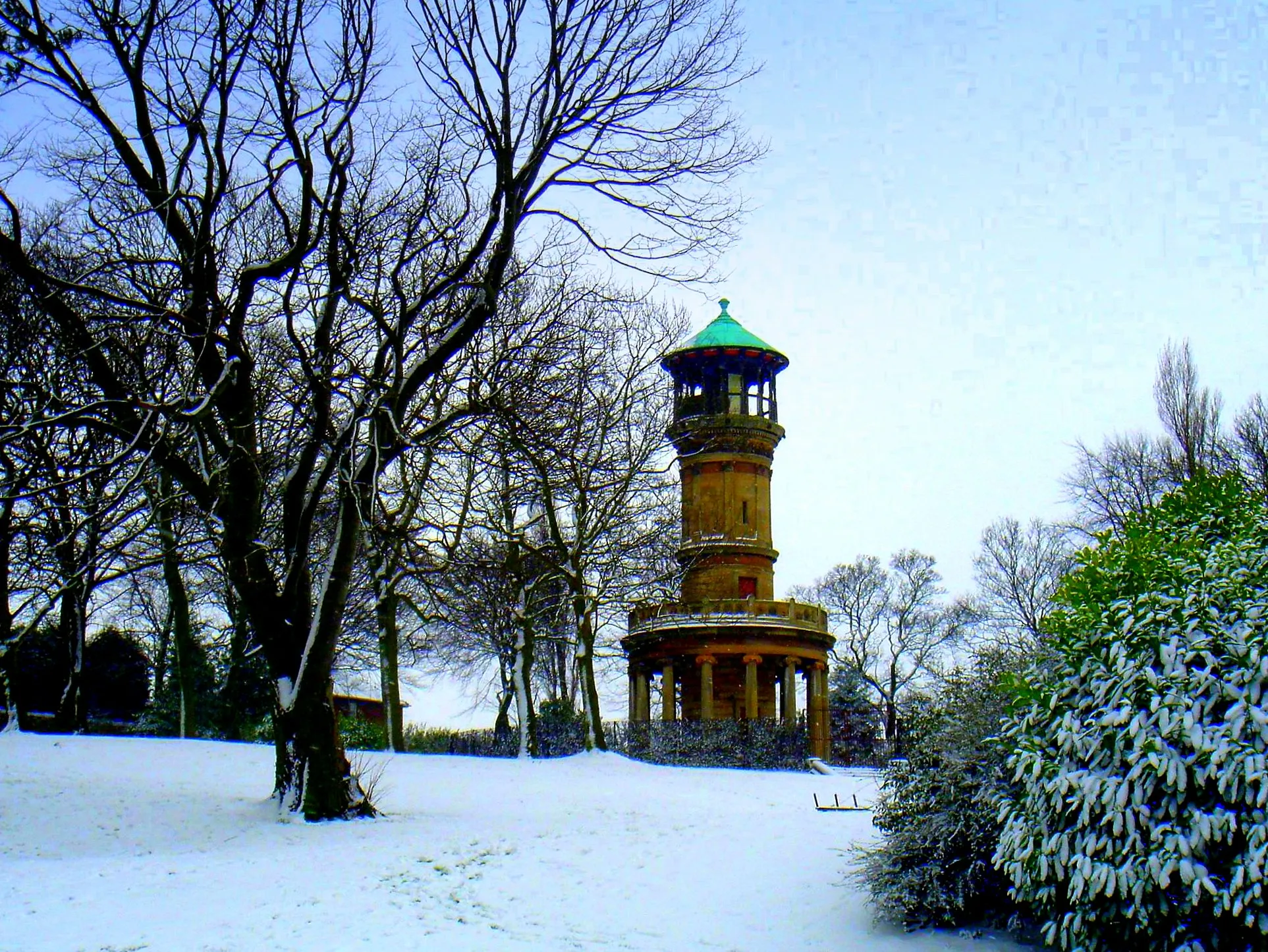 Photo showing: Locke Park Tower, Lock Park, Barnsley, South Yorkshire, in snow