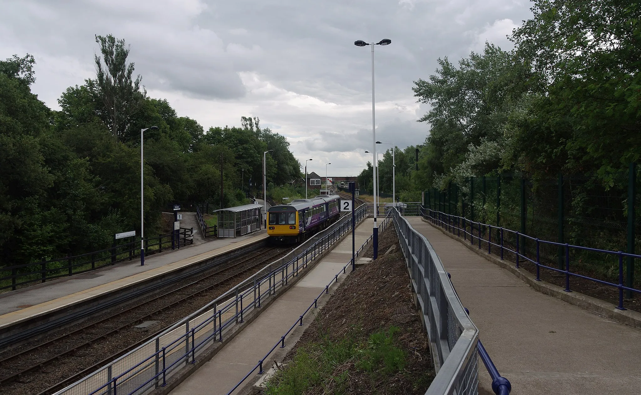 Photo showing: Northern Rail Pacer DMU 142023 at Shildon railway station with a service to Saltburn.