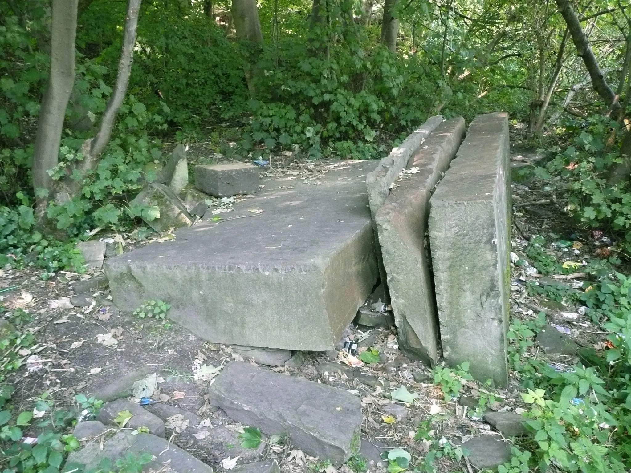 Photo showing: Abandoned pieces of stone next to Brighouse FP99, Rastrick