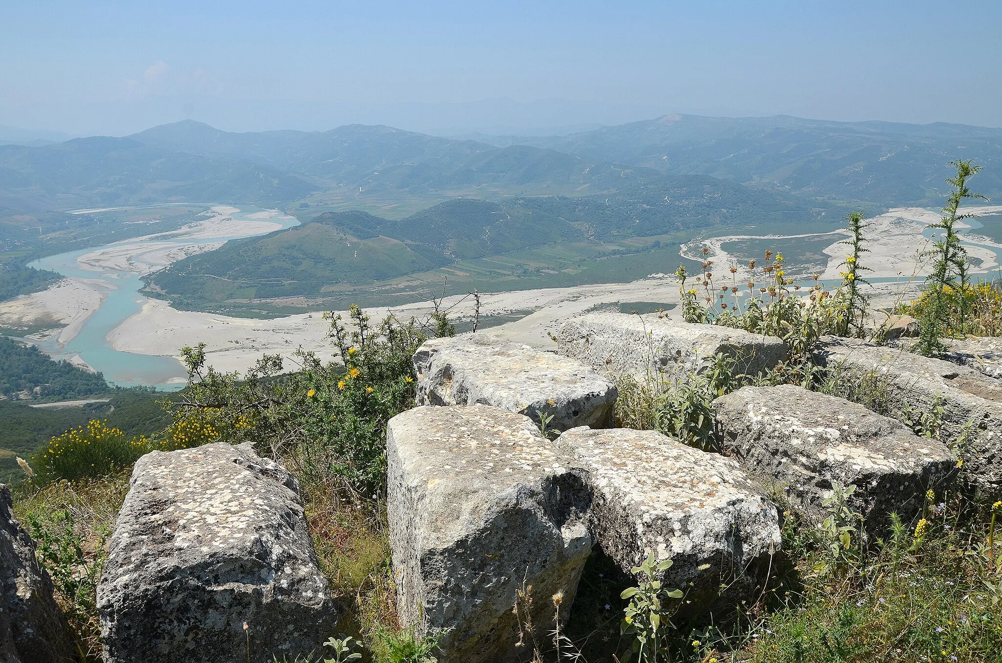 Photo showing: View towards the Vjosa valley, Byllis, Albania