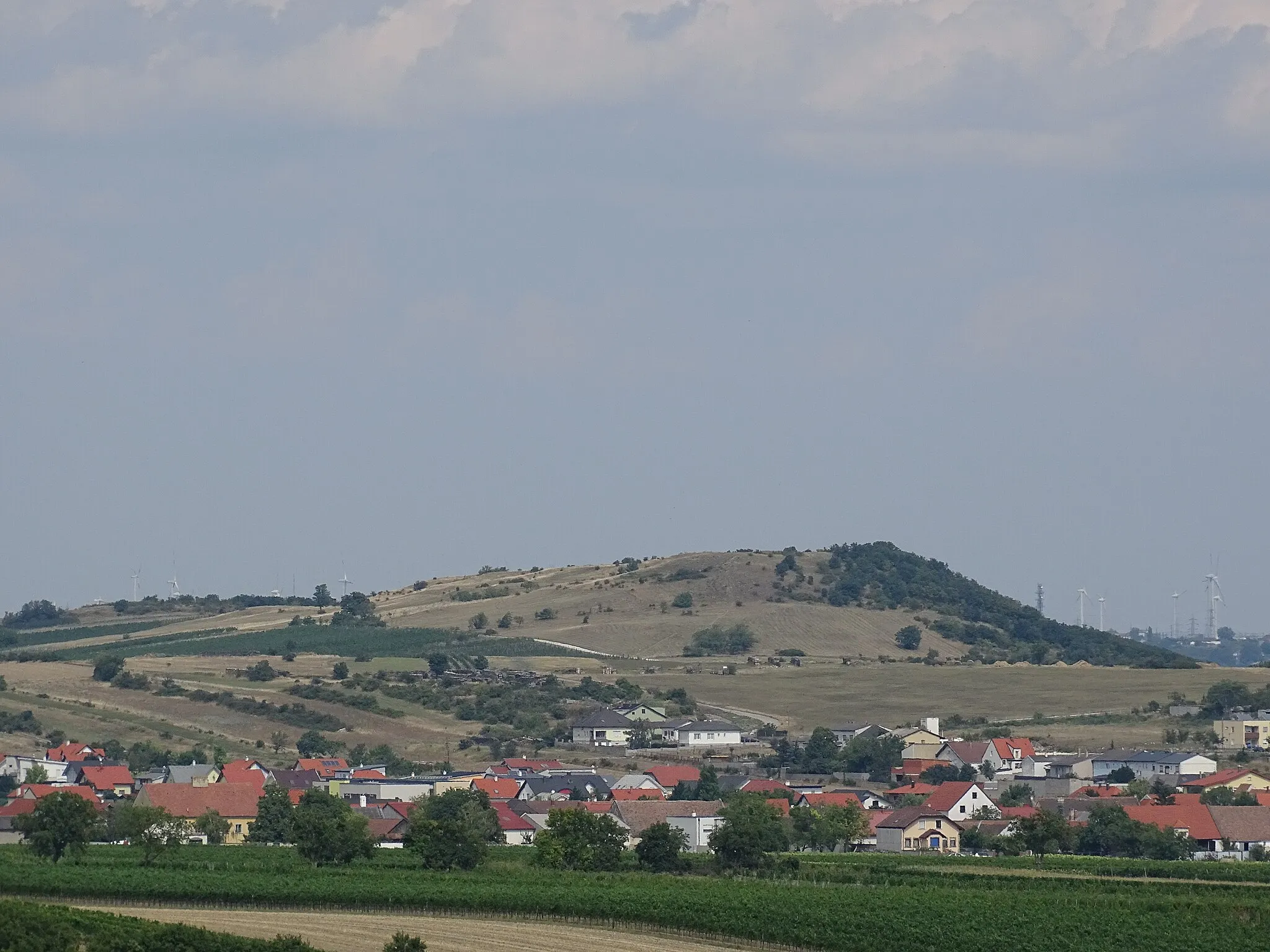 Photo showing: Der Hackelsberg bei Jois von der Spitze des ehemaligen Wehrturmes in Breitenbrunn aus gesehen