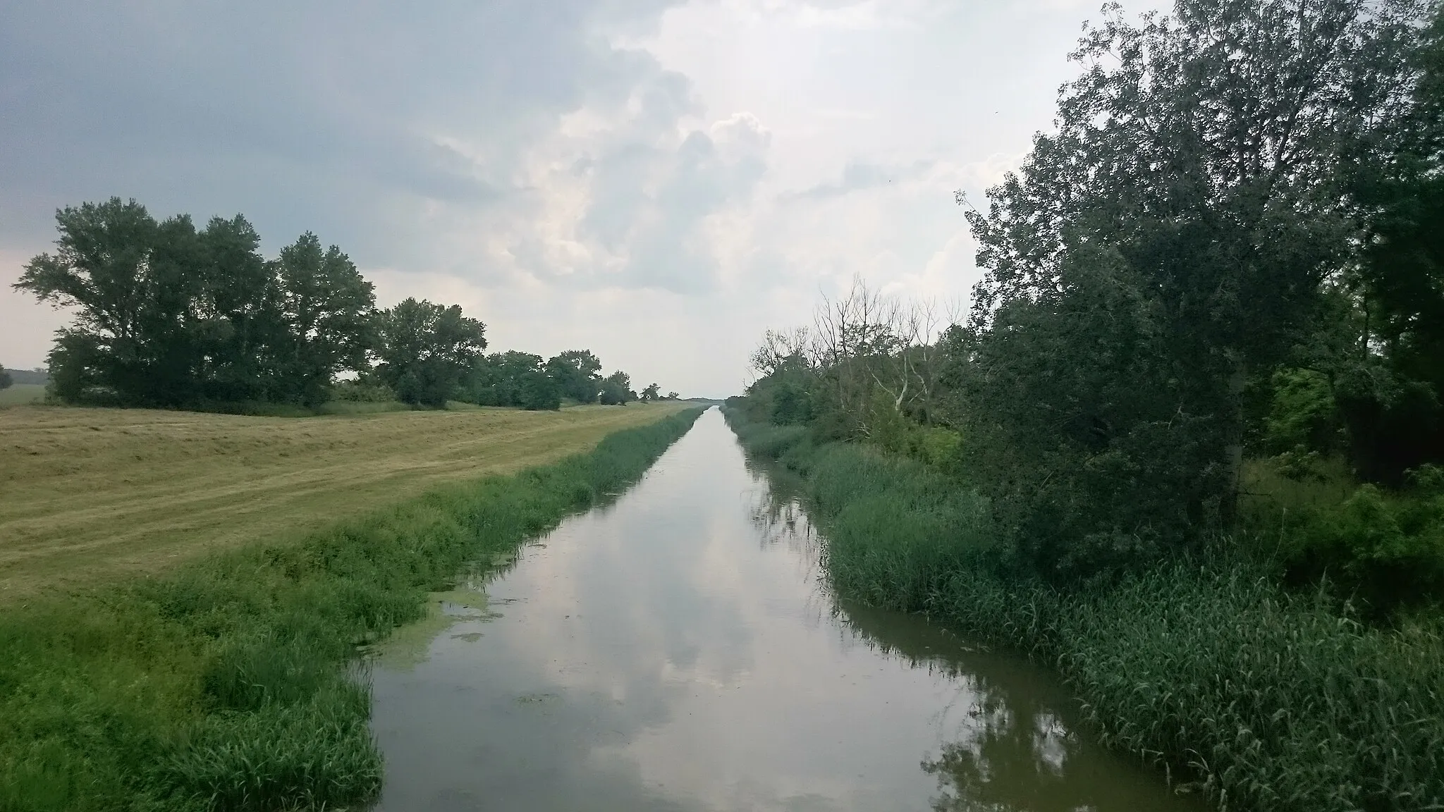Photo showing: Der Einser-Kanal in Ungarn, unweit der Landesgrenze zu Wallern, Burgenland. Blick Richtung Westen.