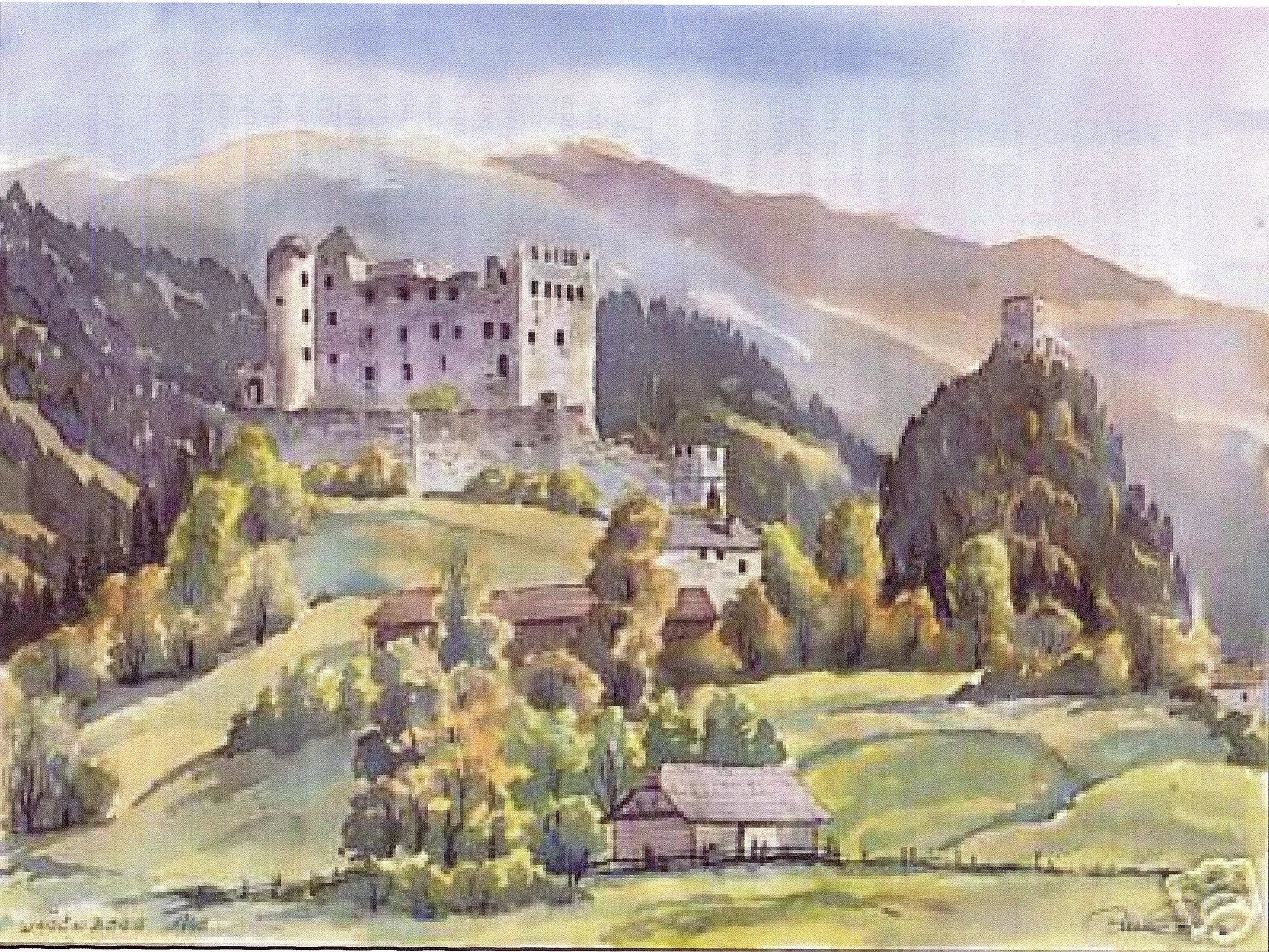 Photo showing: Aquarell der Ruine Waisenberg von Markus Pernhart