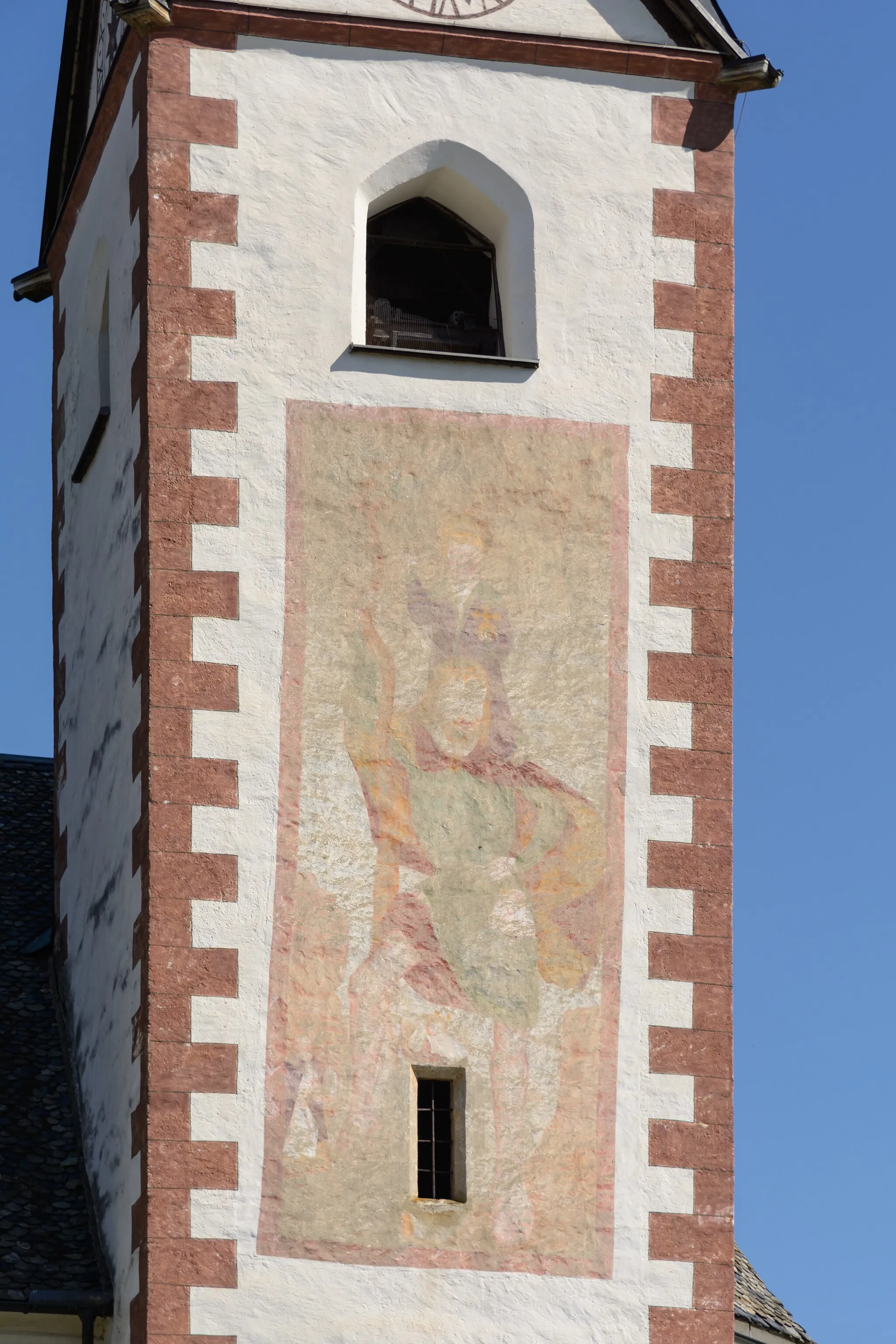 Photo showing: Fresco of St. Christopher at the tower of St. George parish church in Timenitz, municipality of Magdalensberg, Carinthia, Austria