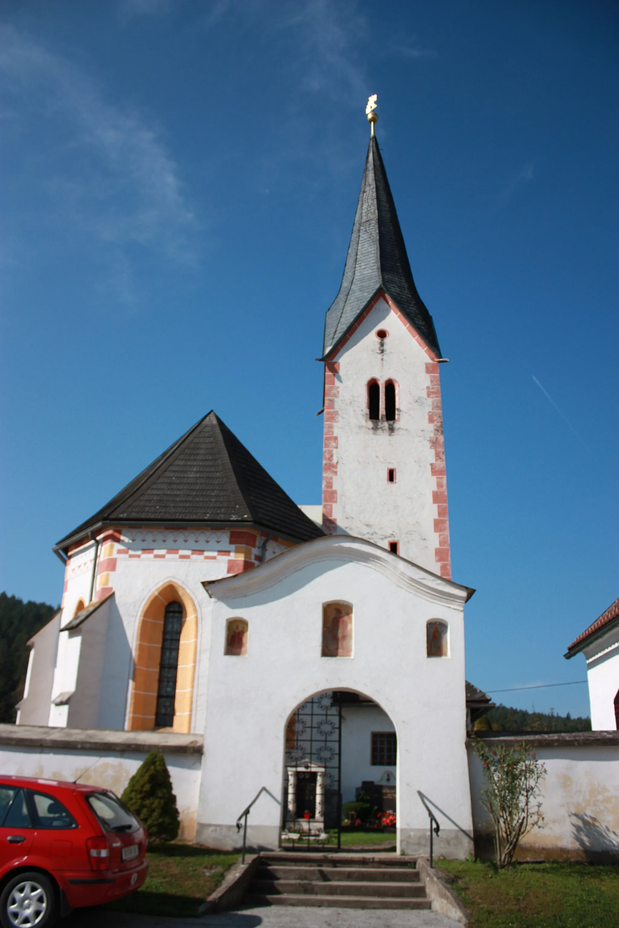 Photo showing: Parish church Saint Florian
Locality: Rinkenberg/Vogrce

Community:Bleiburg