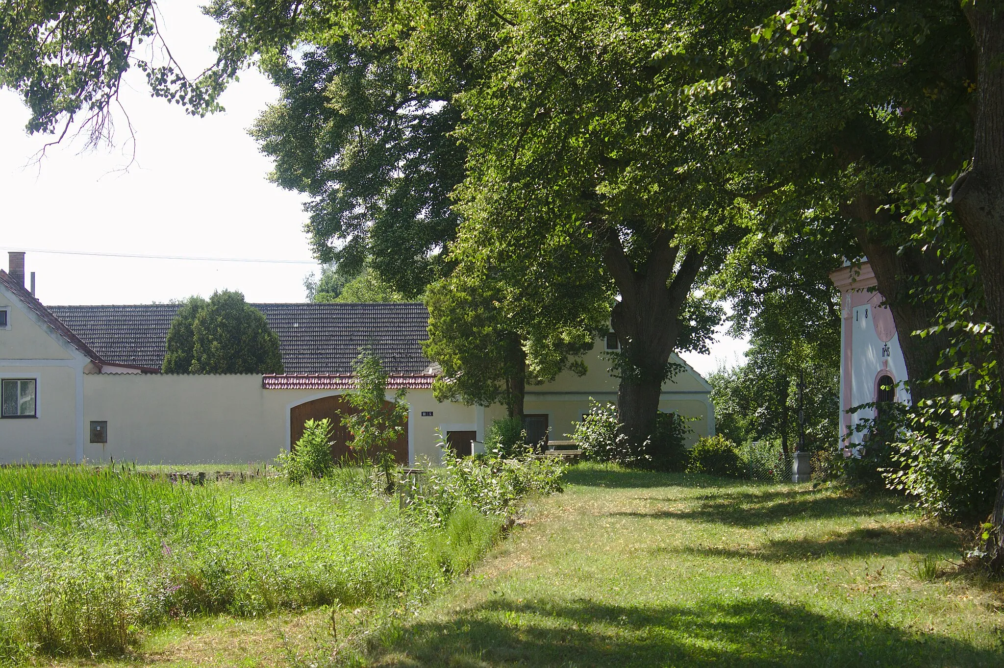 Photo showing: Hráz rybníka ve vesnici Pístina, Jihočeský kraj