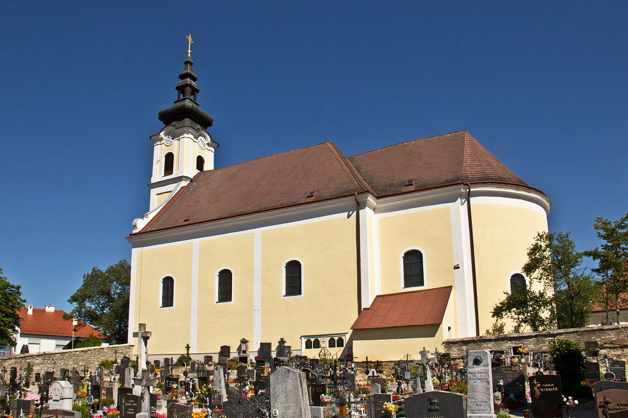 Photo showing: Kath. Pfarrkirche hl. Leonhard in St Leonhard am Hornerwalde und Friedhof