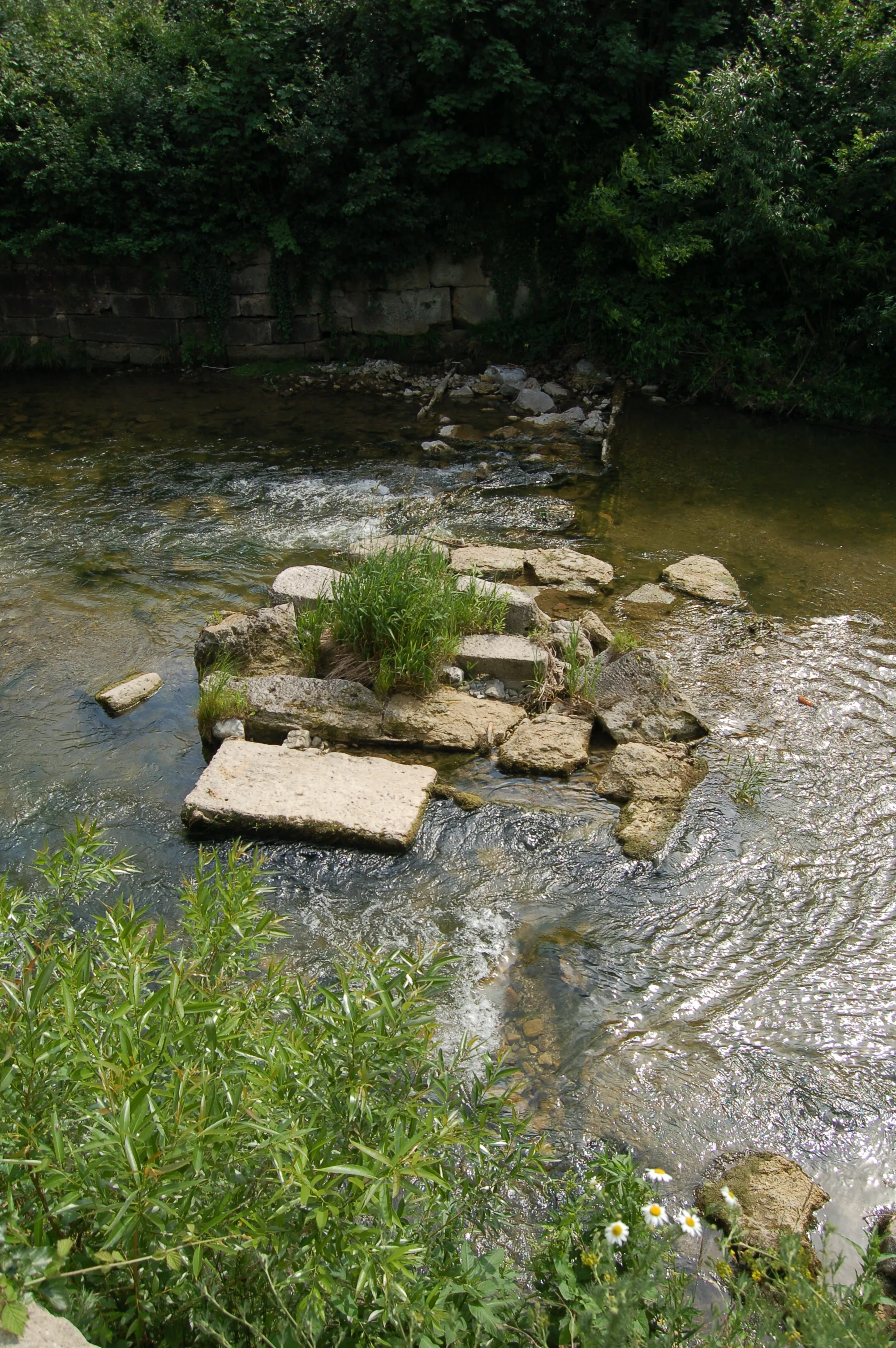 Photo showing: Remainders of the former weir in St. Veit an der Triesting, Berndorf, Lower Austria was surveilled by the Flood warning tower nearby.