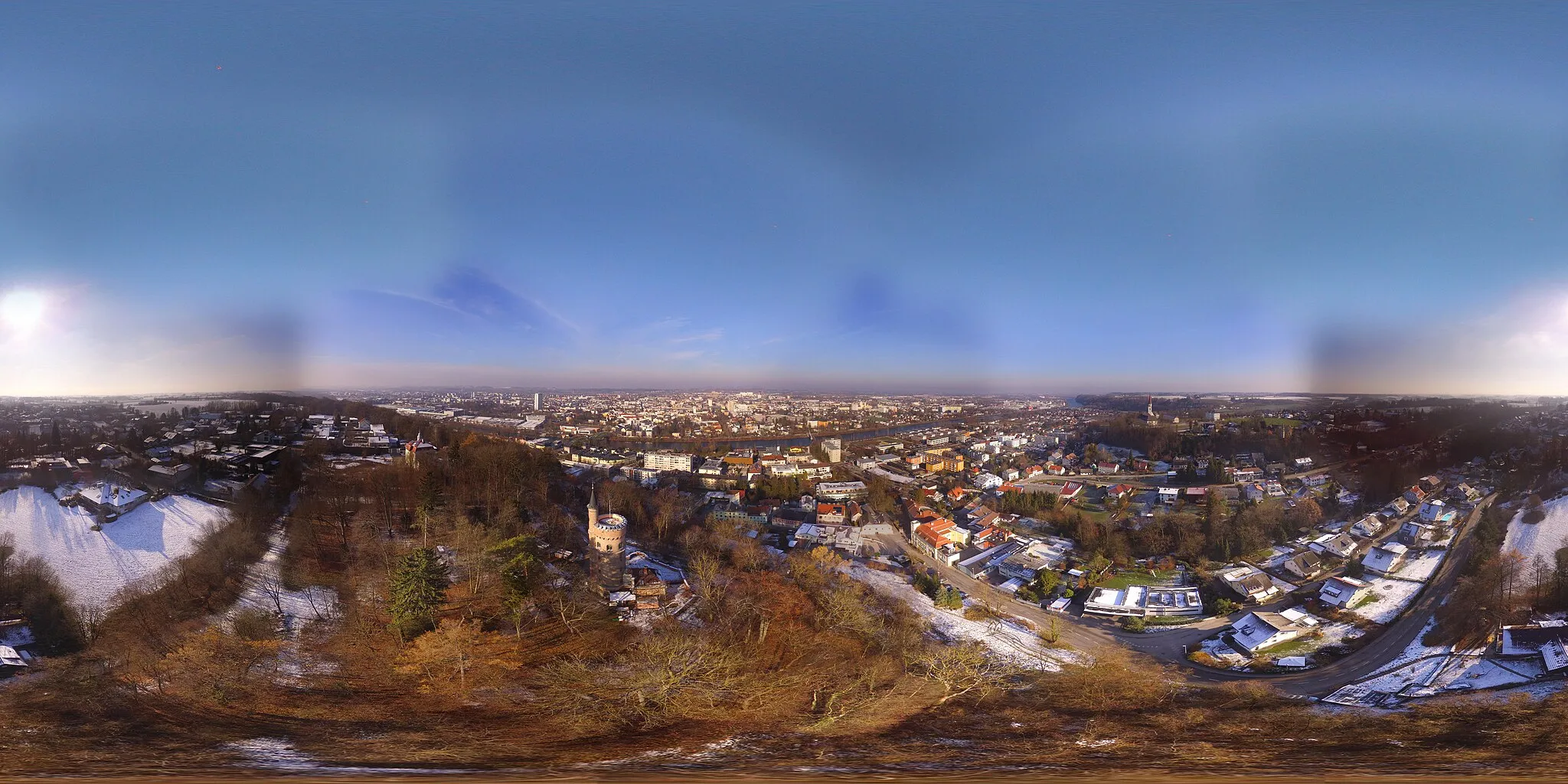 Photo showing: 360° spherical panorama of Marienwarte in Thalheim bei Wels, Austria