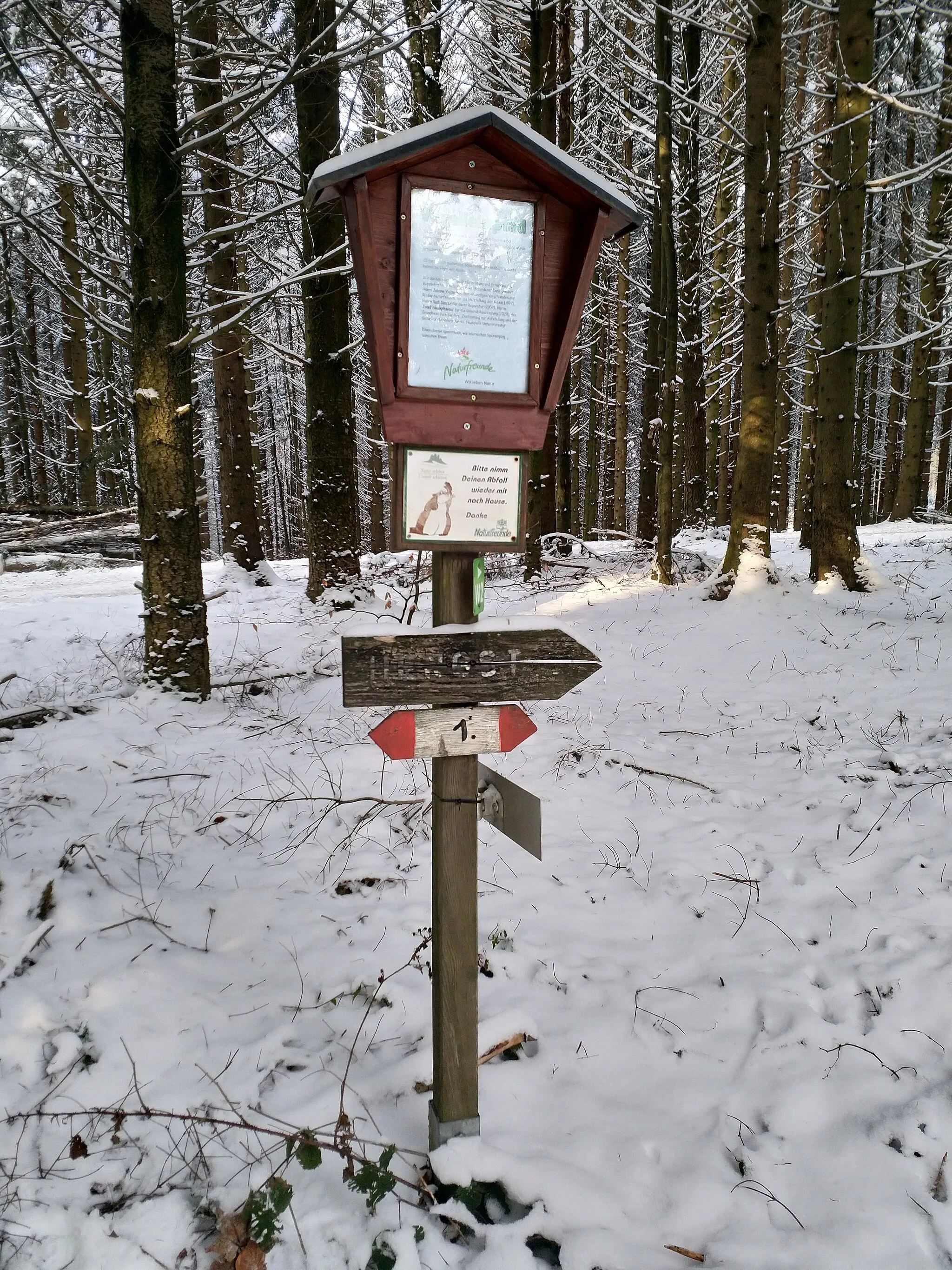 Photo showing: Der Hengstberg liegt an mehreren Wanderrouten und am Naturfreunde Vogellehrpfad.