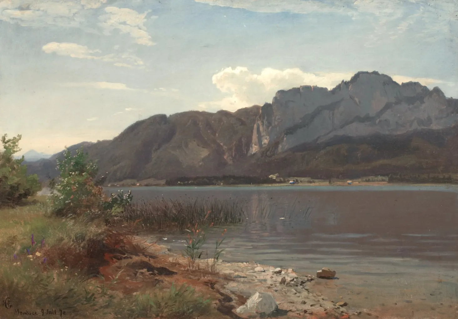 Photo showing: Painting "Landskap fra Drachenwand ved Mondsee" by Hans Gude, oil on canvas, original size 34x47cm