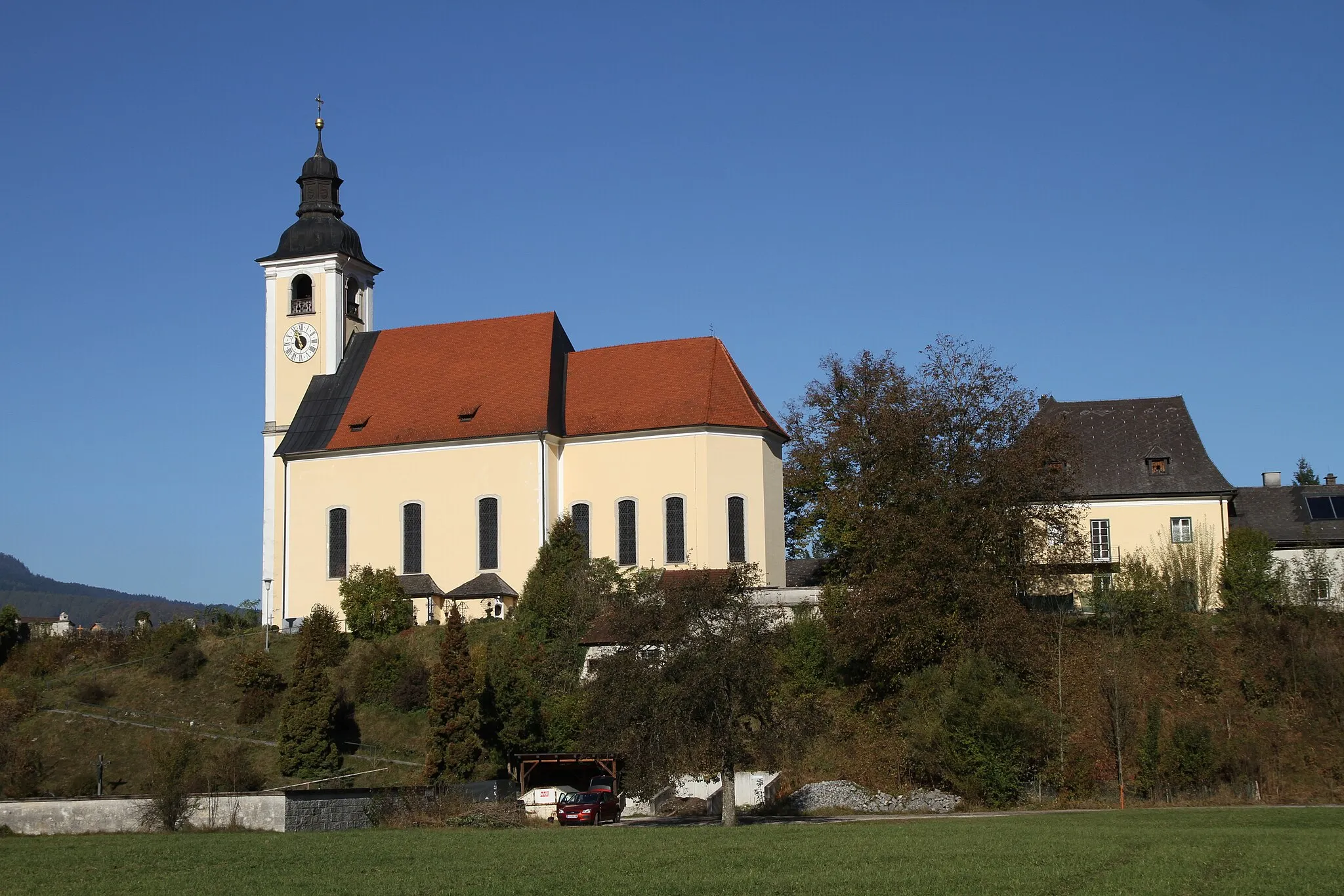 Photo showing: Saint James the Greater church in Grünau im Almtal, southern view