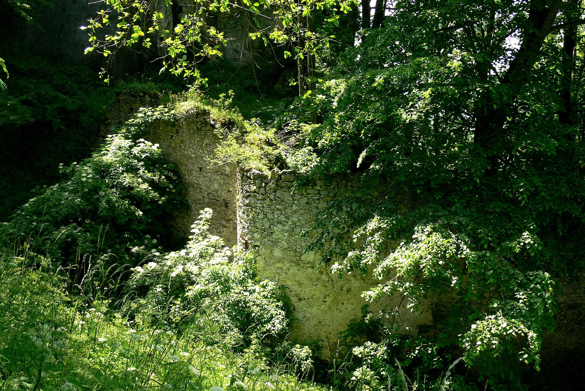 Photo showing: Micheldorf ( Upper Austria ). Altpernstein castle: Fortifications in the castle ditch.