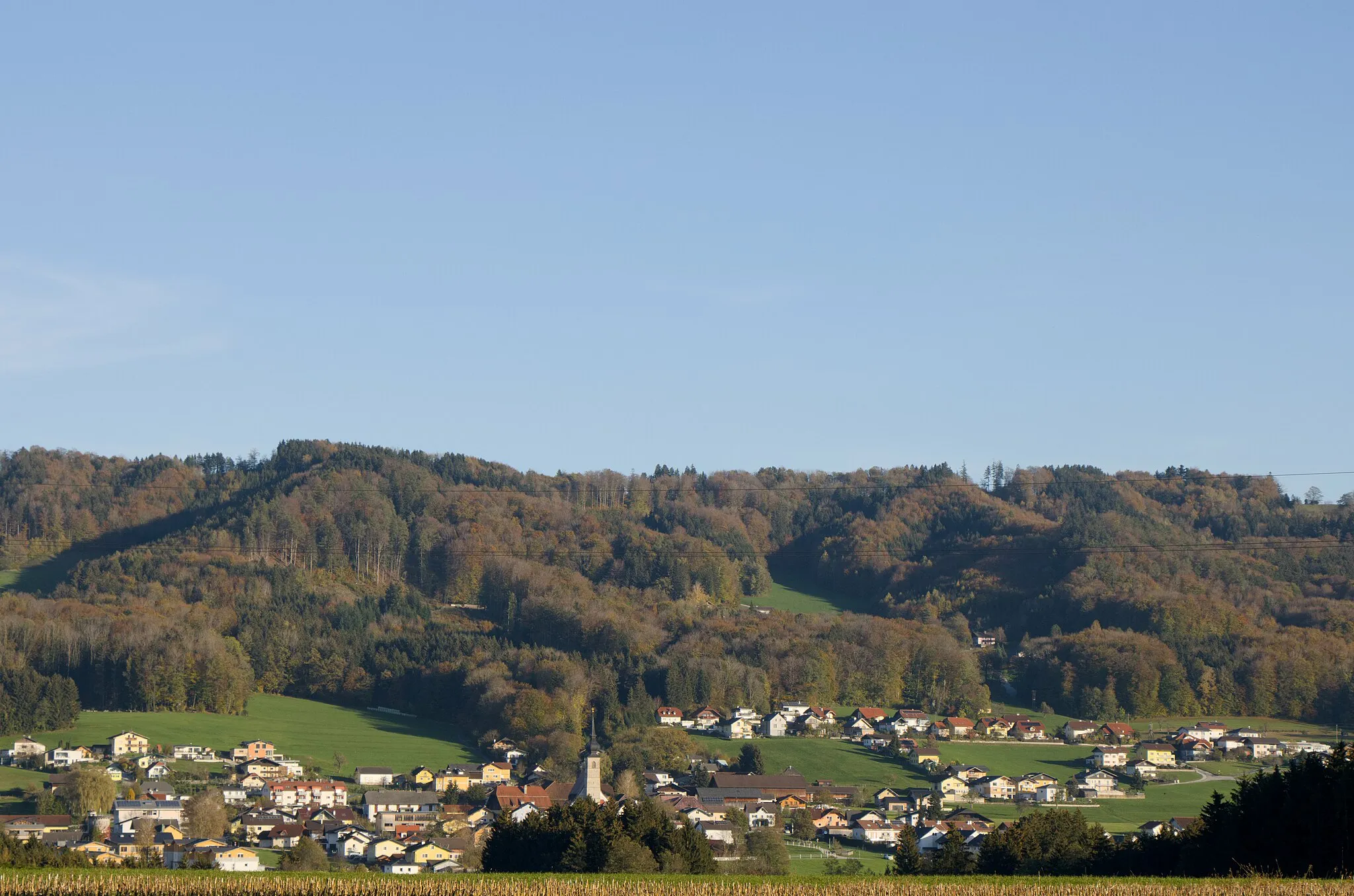 Photo showing: Gesamtansicht des Ortes Nußdorf am Haunsberg (Bezirk Salzburg-Umgebung)