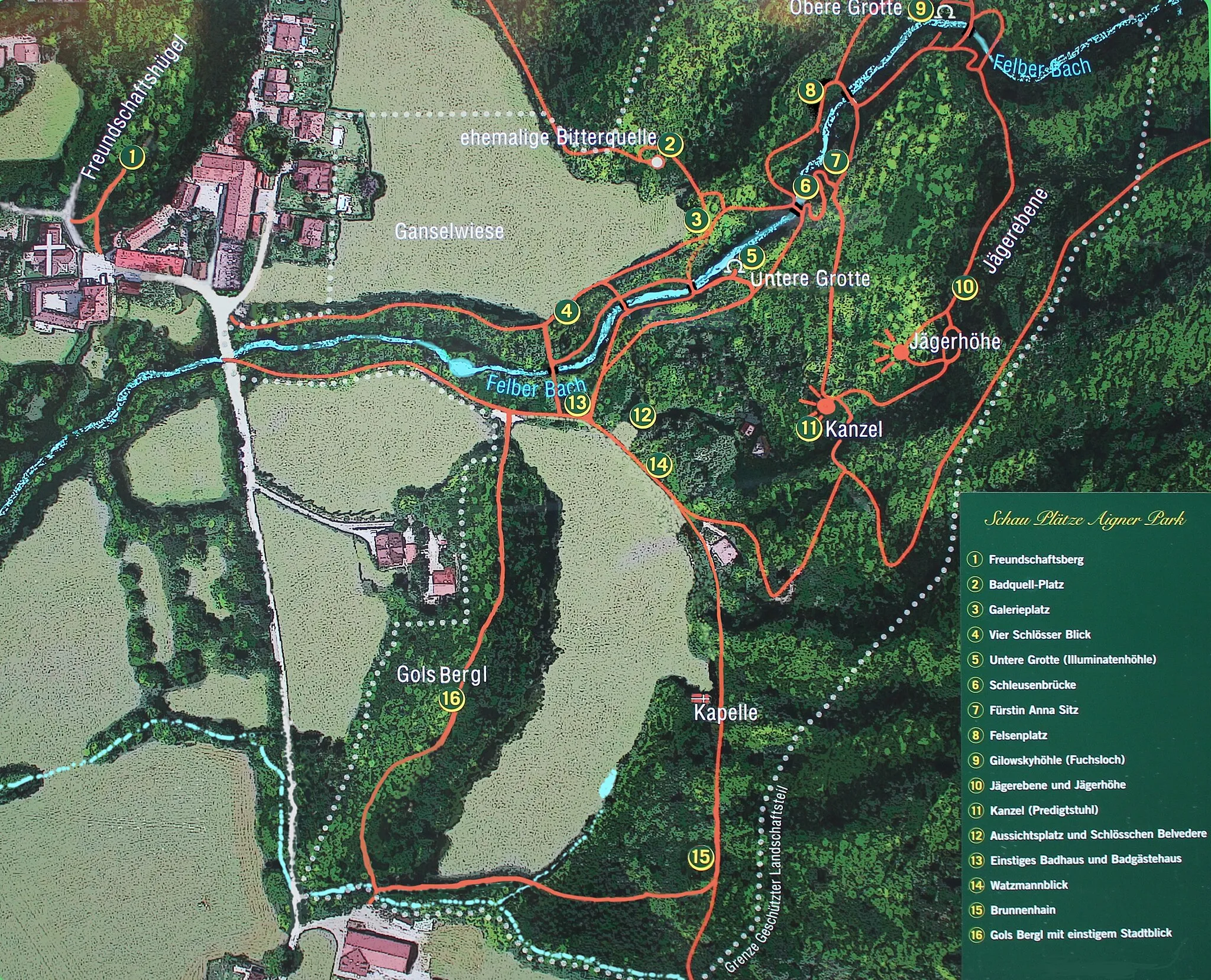 Photo showing: the path network and the different scenes of the "Aigner Park" in the city of Salzburg