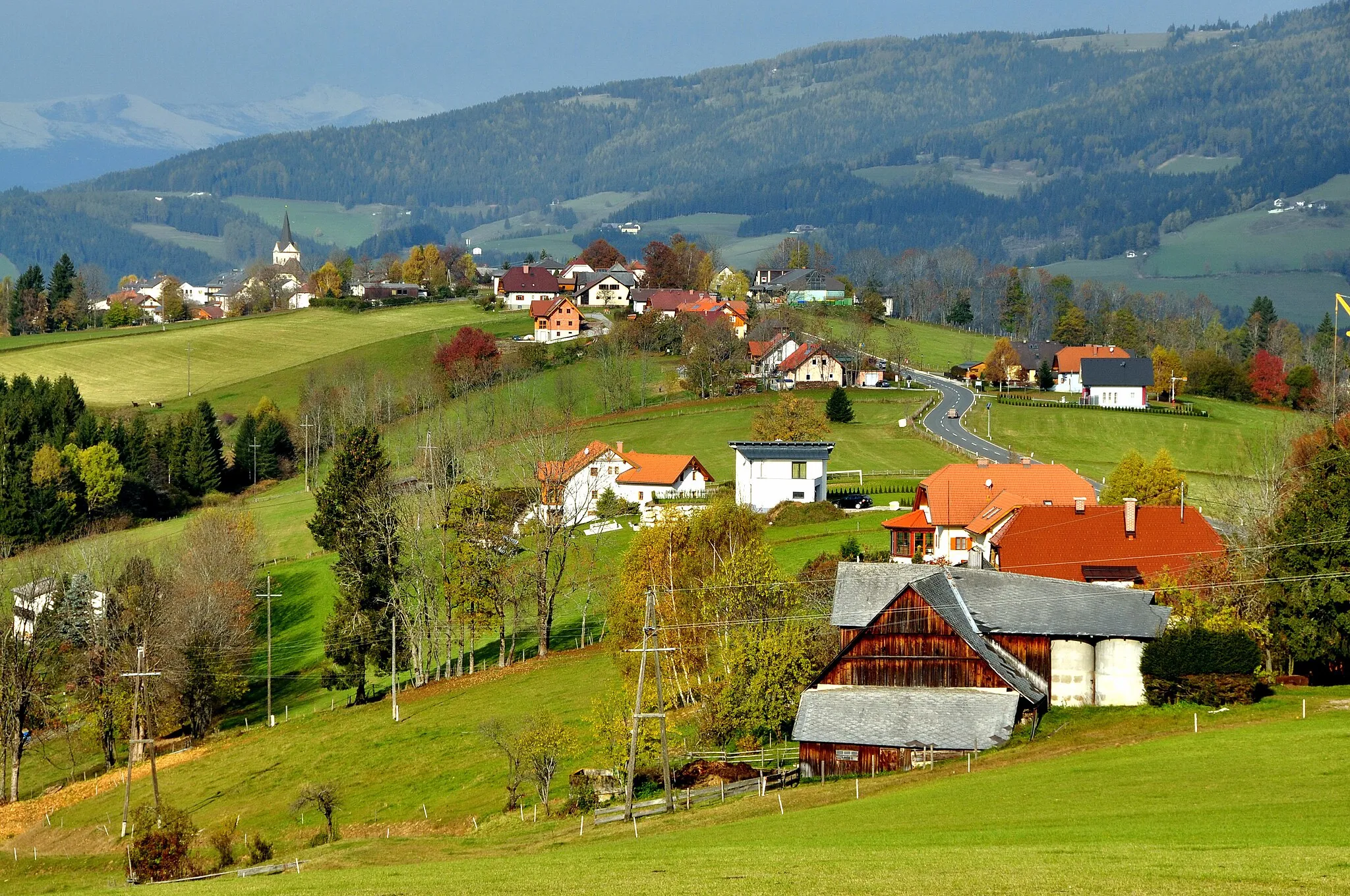 Photo showing: South east view at the village Preitenegg, municipality Preitenegg, district Wolfsberg, Carinthia, Austria