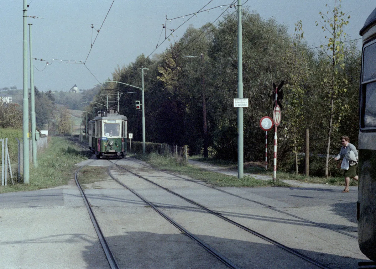 Photo showing: Graz GVB SL 1 (Tw 204) Teichhof am 17. Oktober 1978. - Scan eines Farbnegativs. Film: Kodak Safety Film 5075. Kamera: Minolta SRT-101.