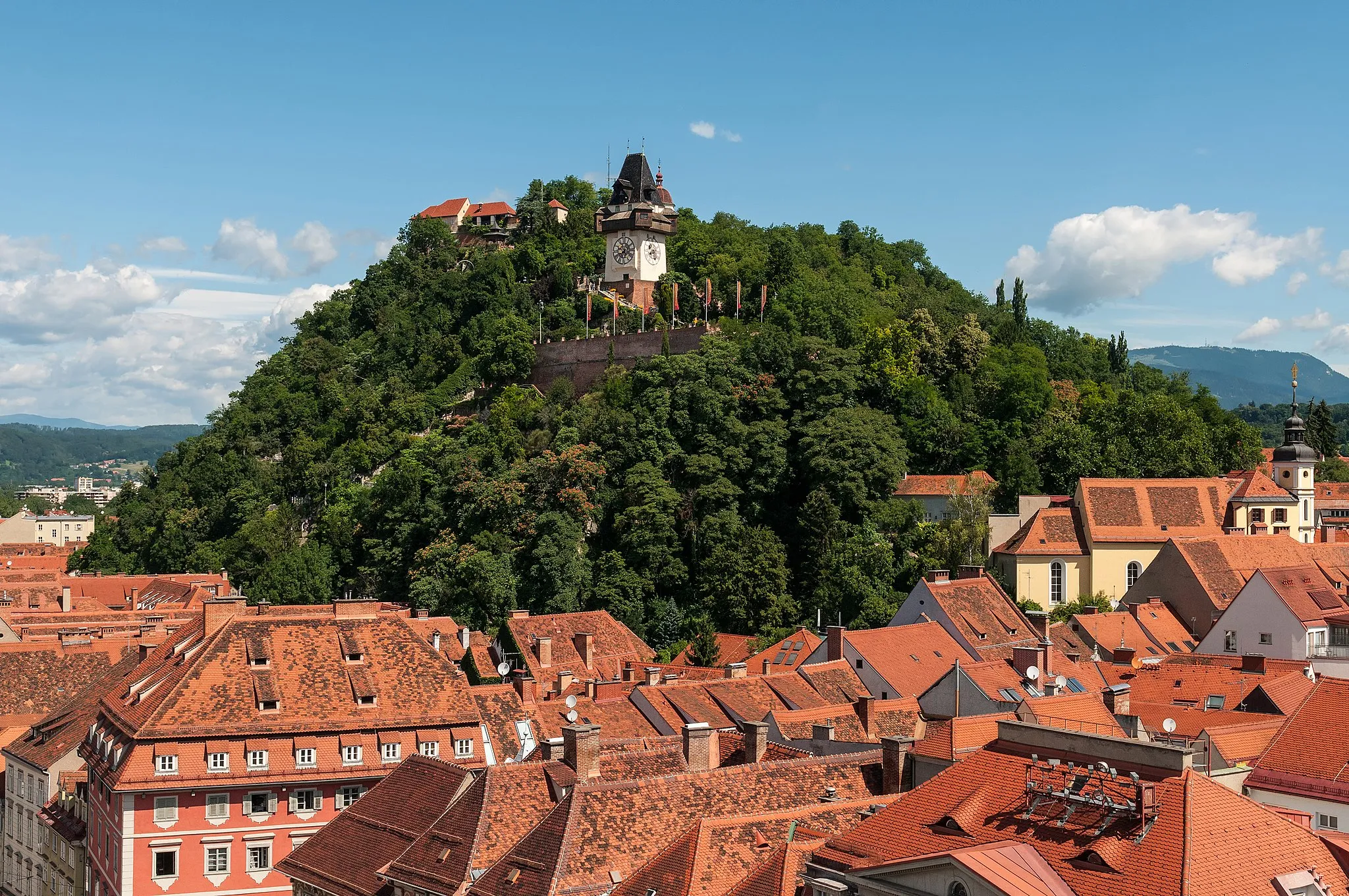 Photo showing: Castle mountain Graz, view from the spire of the town hall