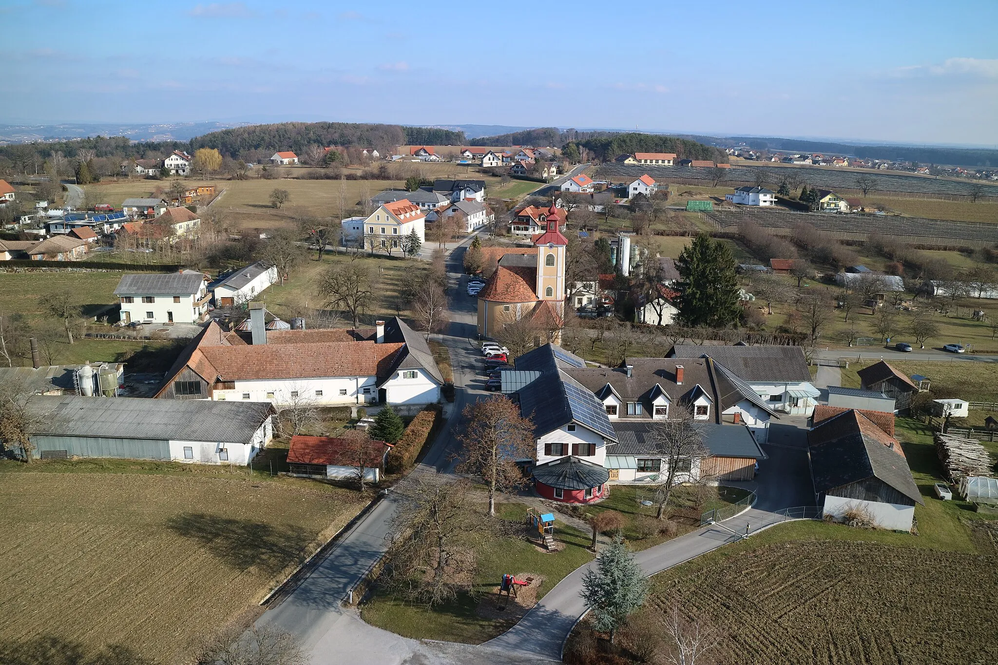 Photo showing: Blick vom Kneipp-Bewegungsturm auf Auffen, Gemeinde Hartl, Steiermark