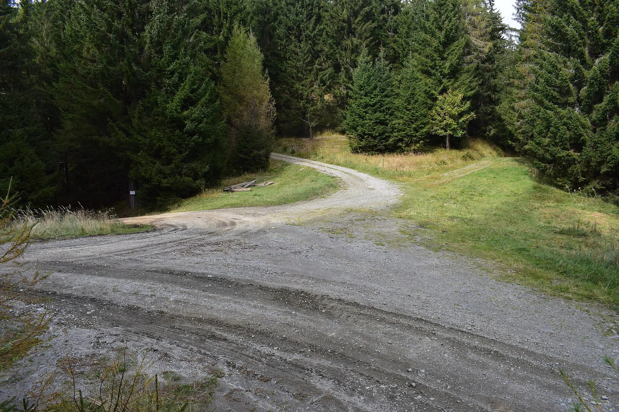 Photo showing: Wegkreuzung am Pöllasattel (Gleinalpe, Steiermark).