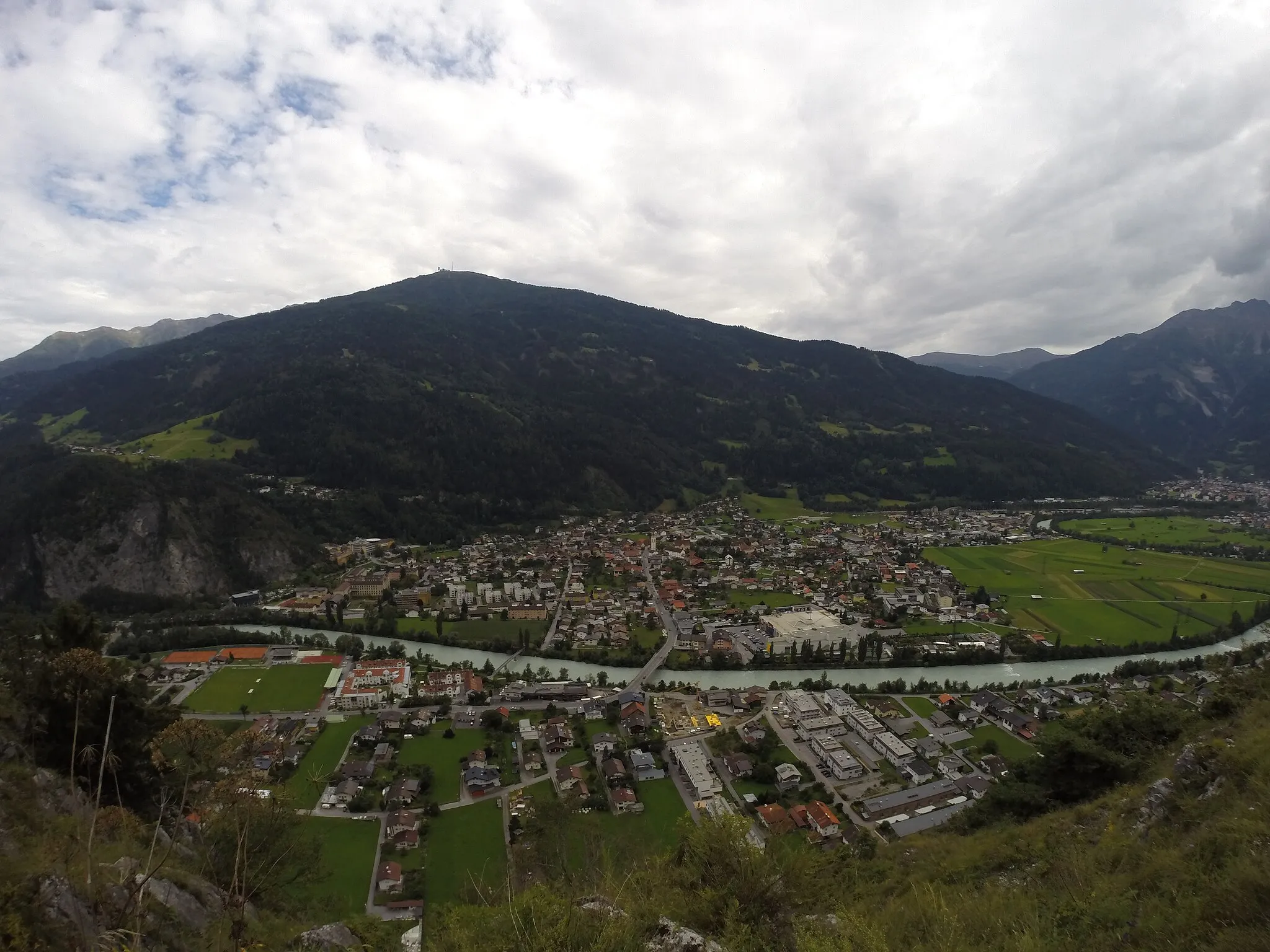 Photo showing: Zams photographed from Klimbing Area. in The Bach Krahberg top