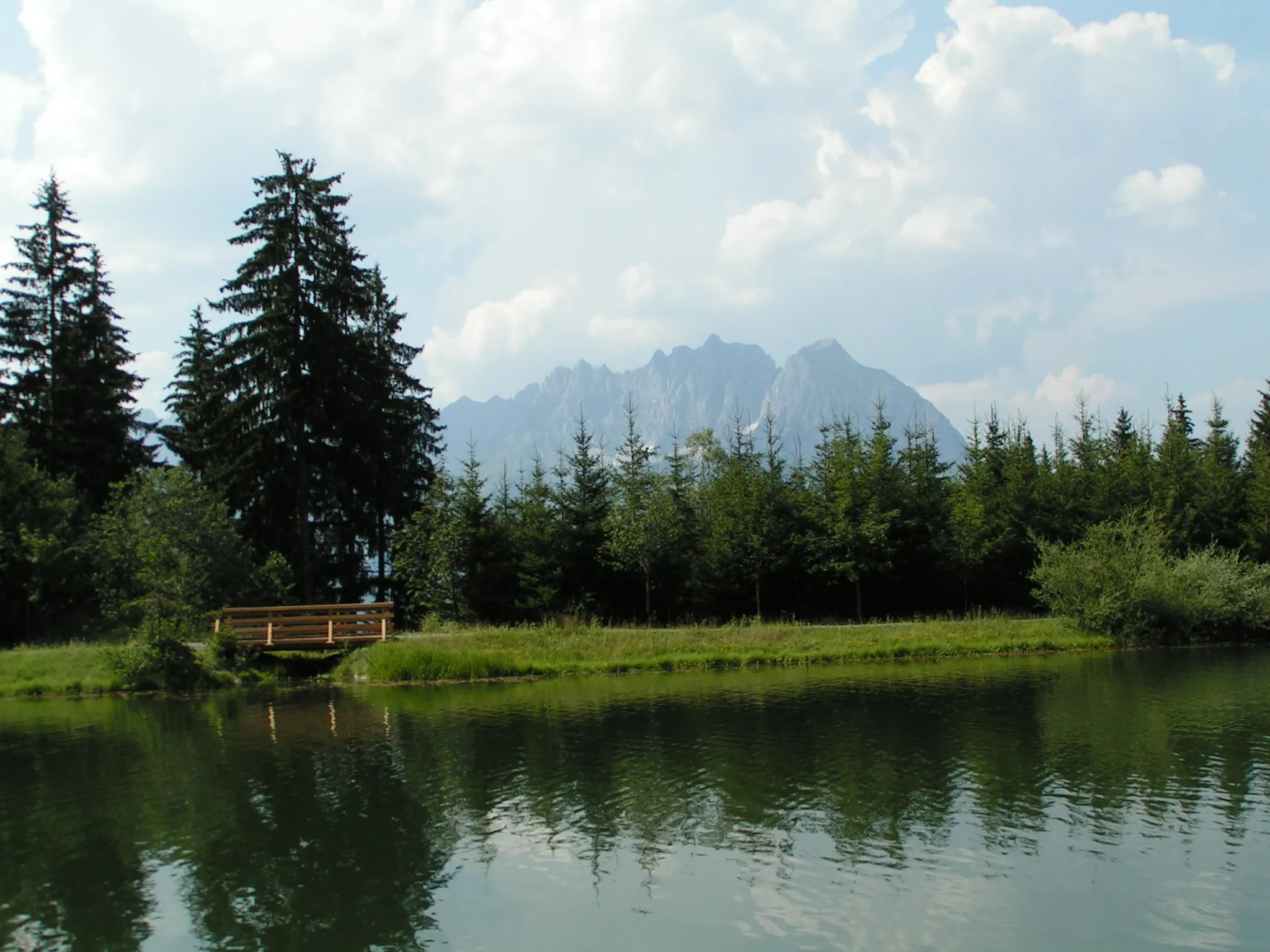 Photo showing: View from the Kitzbueheler Horn over a small lake to the Wilder Kaiser in the north, Tirol, Austria