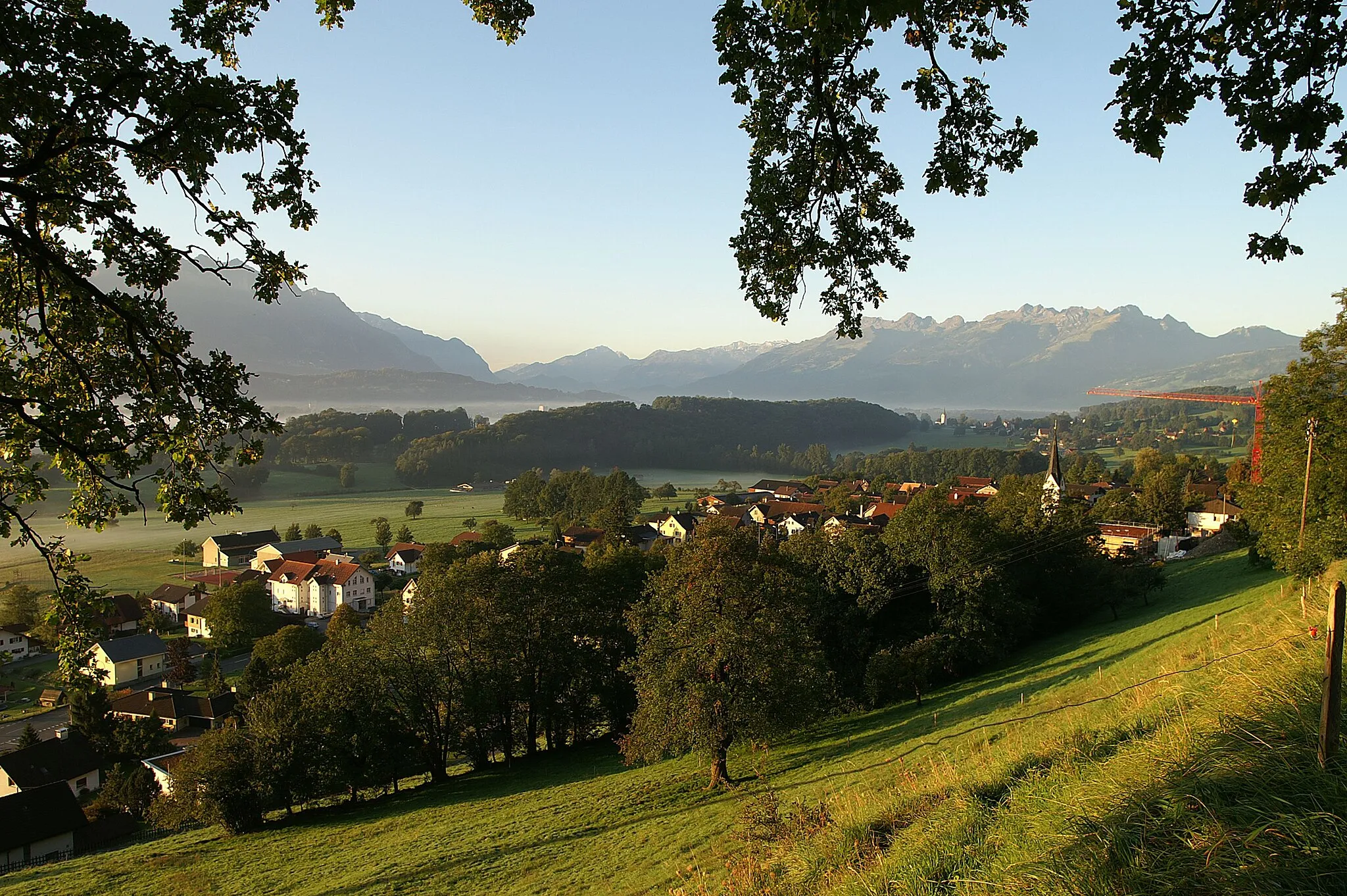 Photo showing: Blick oberhalb von Lienz bei Rüthi ins Rheintal, Morgennebel