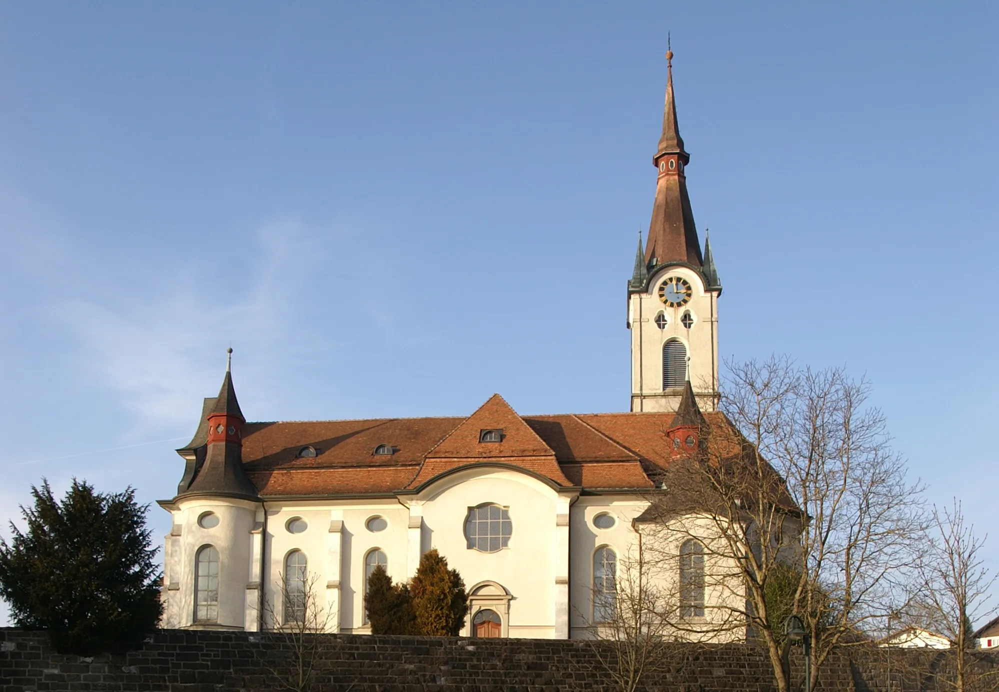 Photo showing: Pfarrkirche Hl.Kilian, 1905-1907 erbaut nach Plänen von Albert Rimli im Neobarock. Koblach, Vorarlberg