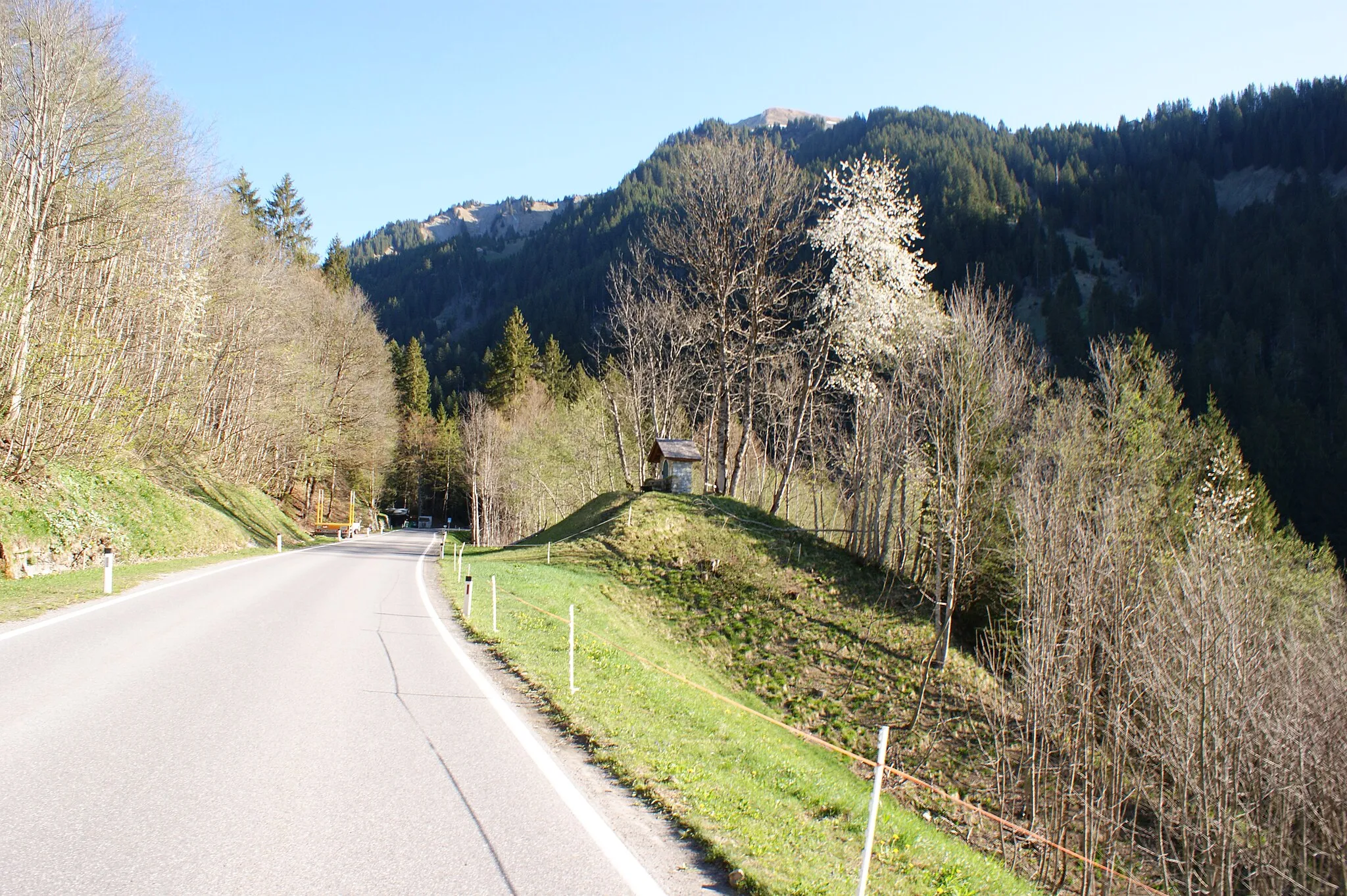 Photo showing: Small Saint Mary's wayside shrine at the "Bädli" plot in the municipality of Fontanella, Vorarlberg, Austria. The wayside shrine stands on the road from Sonntag to Fontanella / Faschina (L 193).