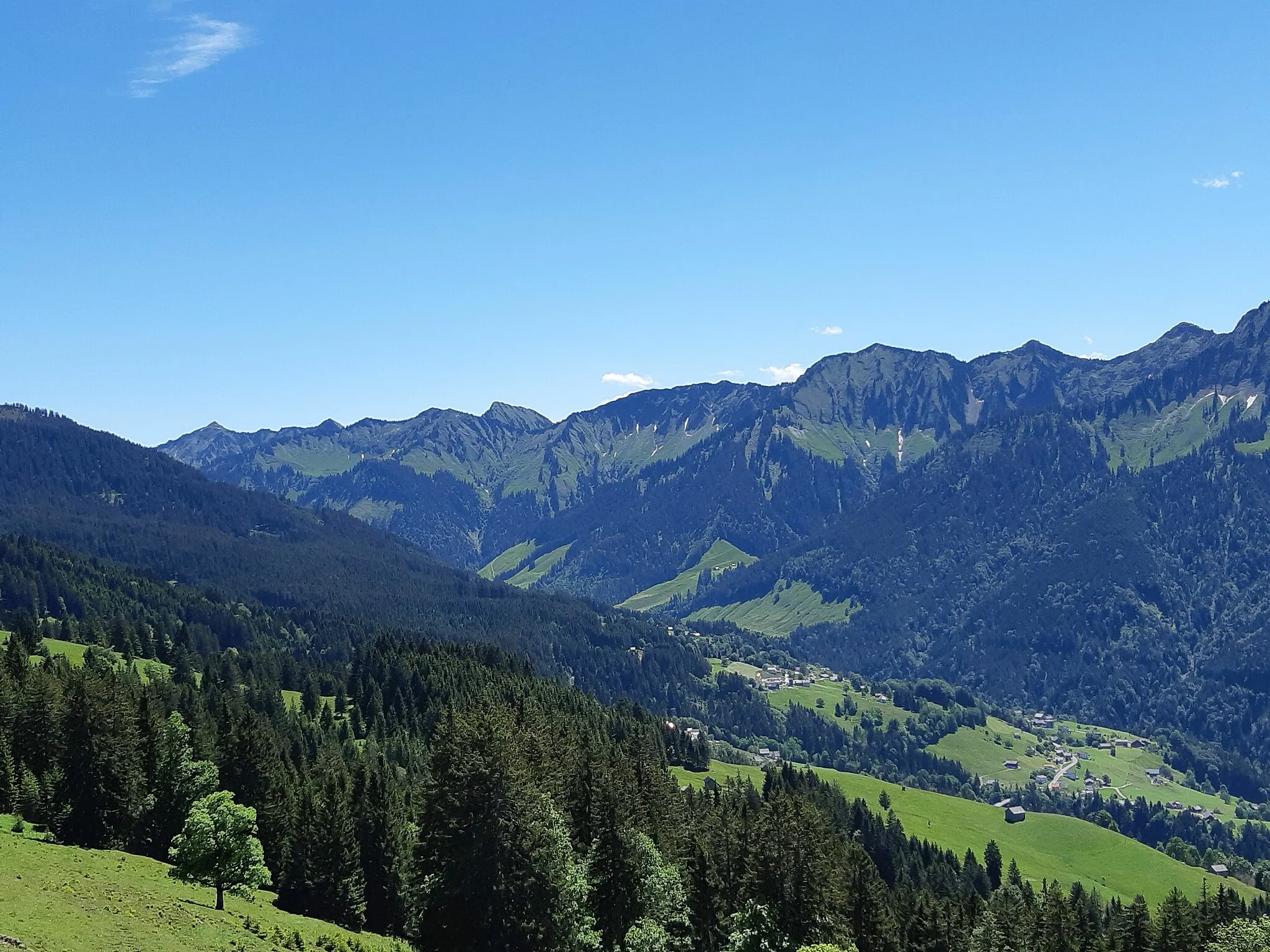 Photo showing: View into the Laternsertal from Furx, municipality of Zwischenwasser, Vorarlberg, Austria.