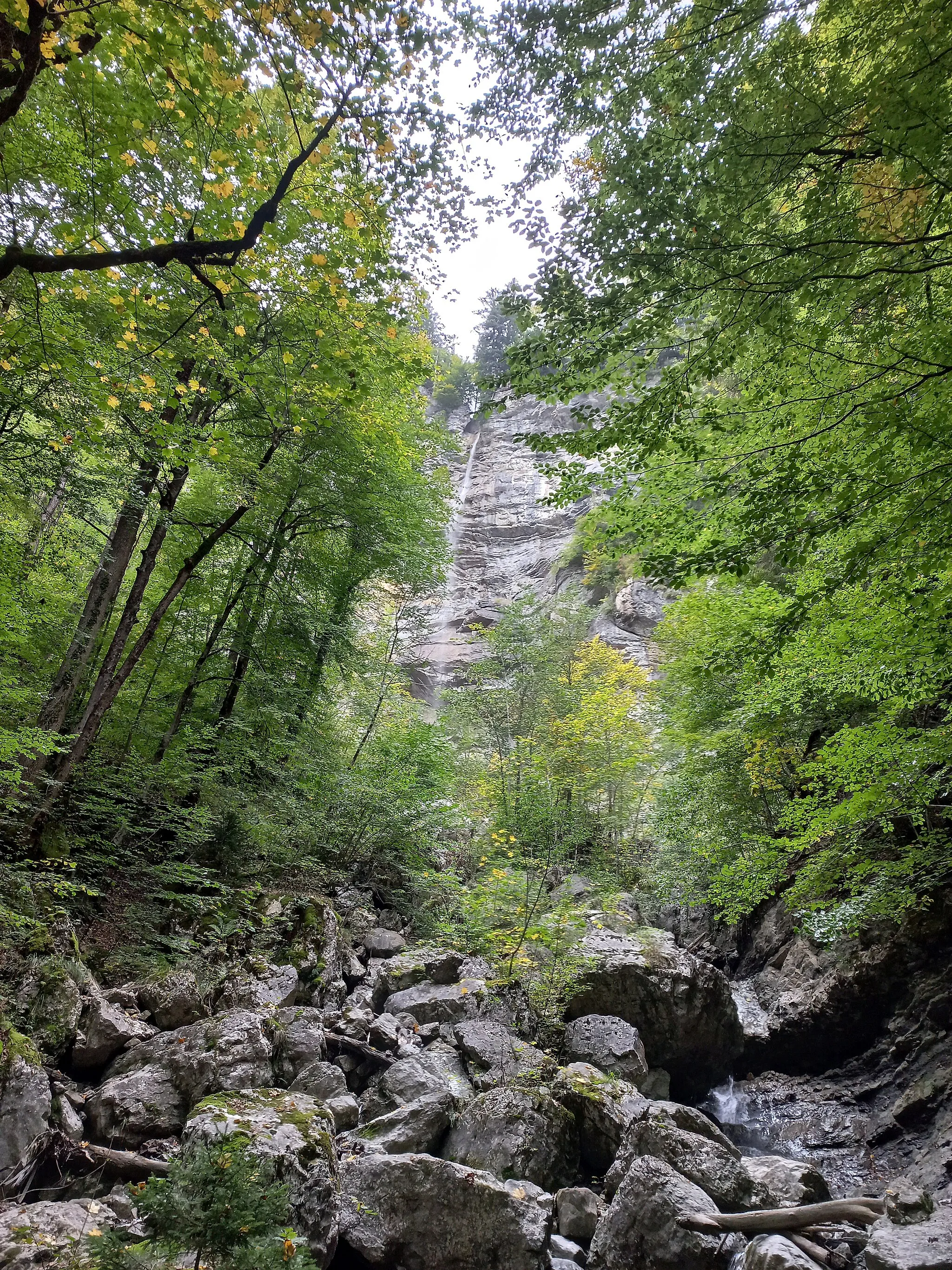 Photo showing: Waterfall in the municipality of Mellau and municipality Reuthe in the Bregenz forest in Vorarlberg, Austria.