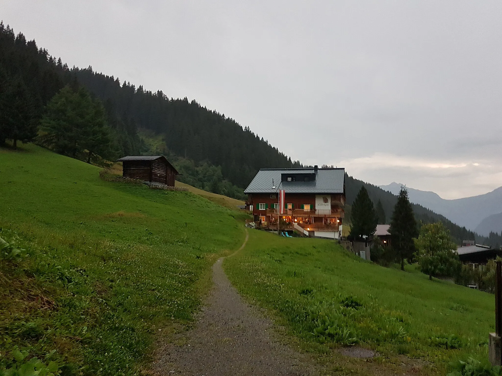 Photo showing: Gargellen in Vorarlberg, Austria. Hotel Alpenrose in the morning.