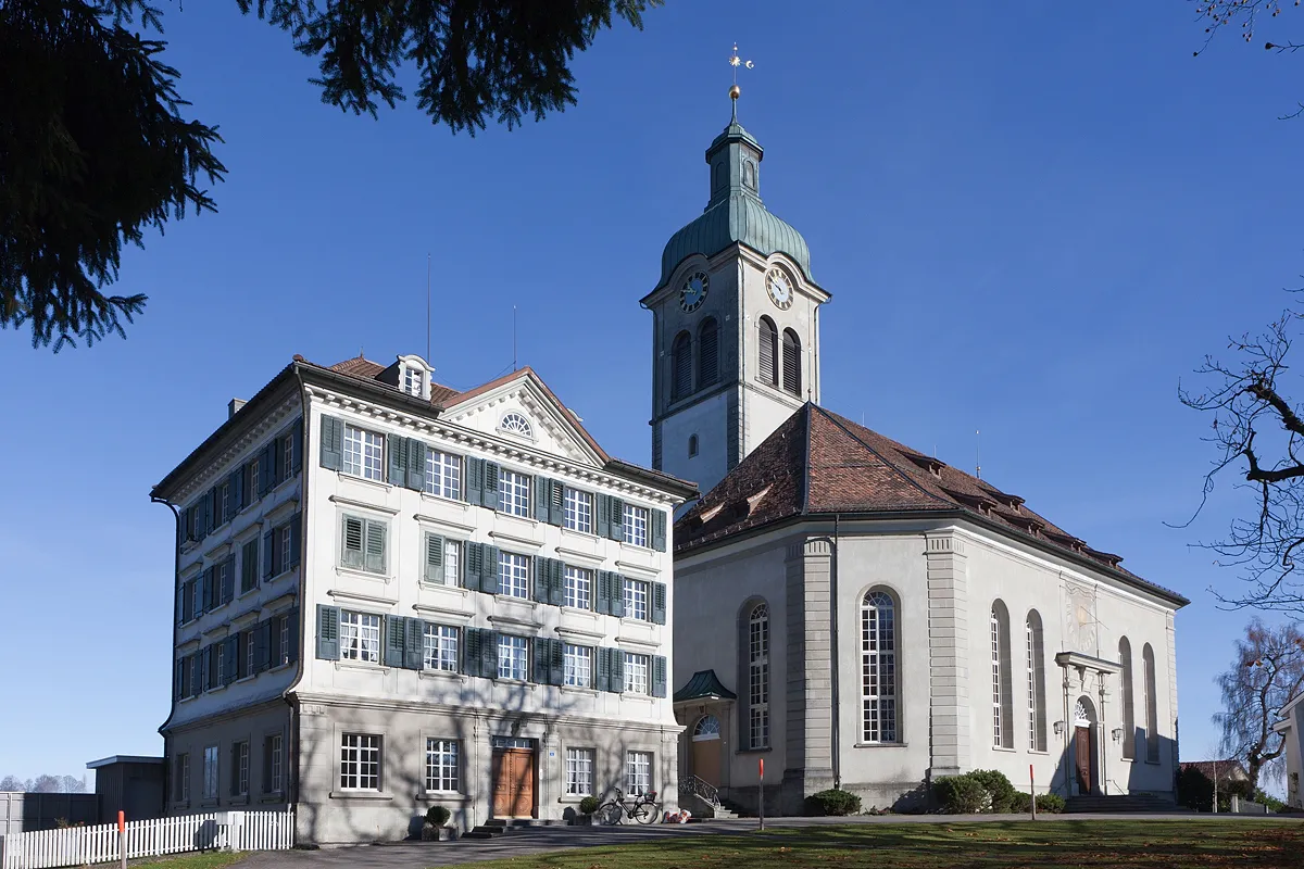 Photo showing: Pfarramt und Kirche von Speicher AR