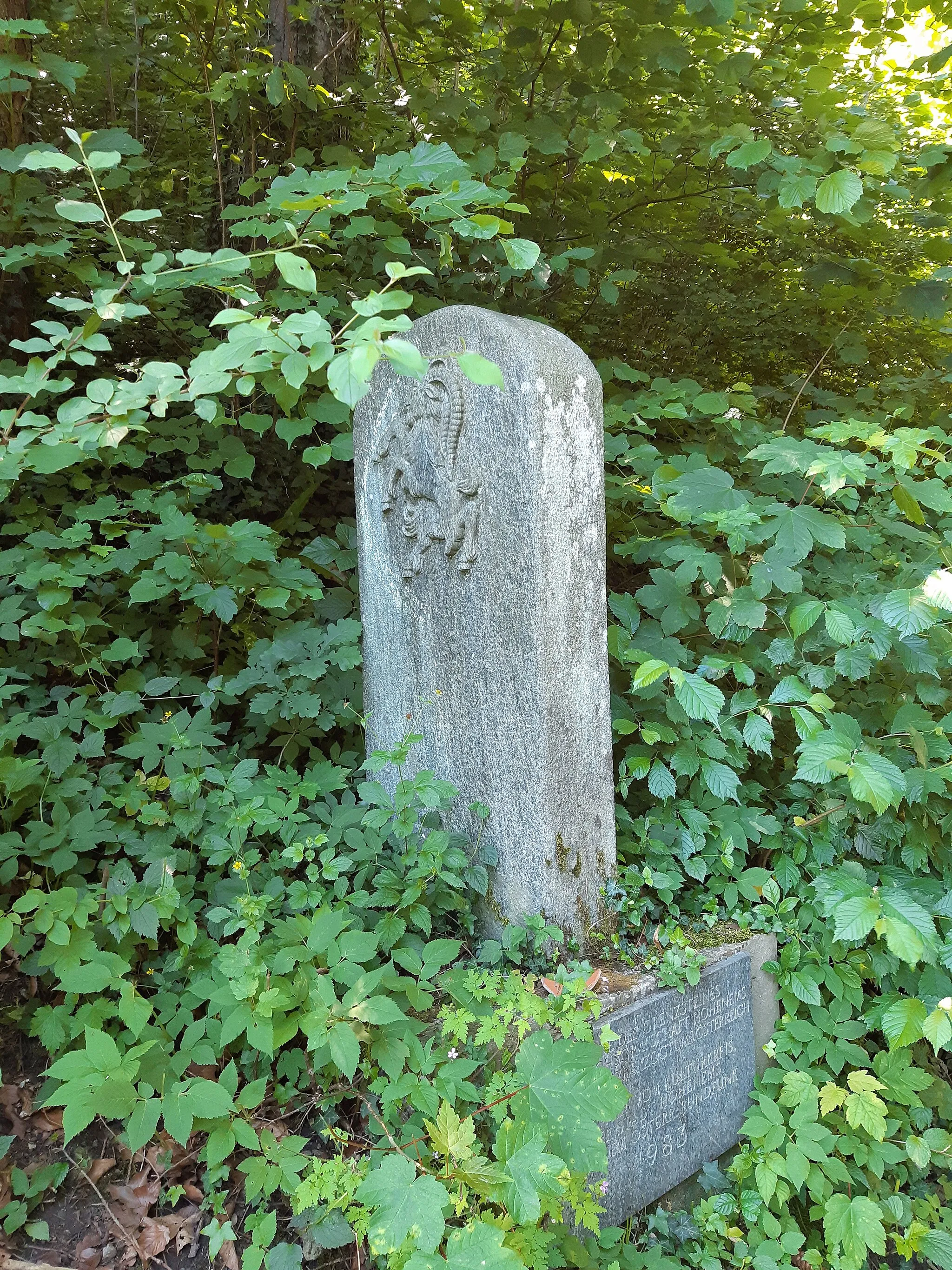 Photo showing: Copy of the former boundary marker of the imperial county Hohenems to the Archduchy of Austria. Rebuilt in 1983 as a reminder.