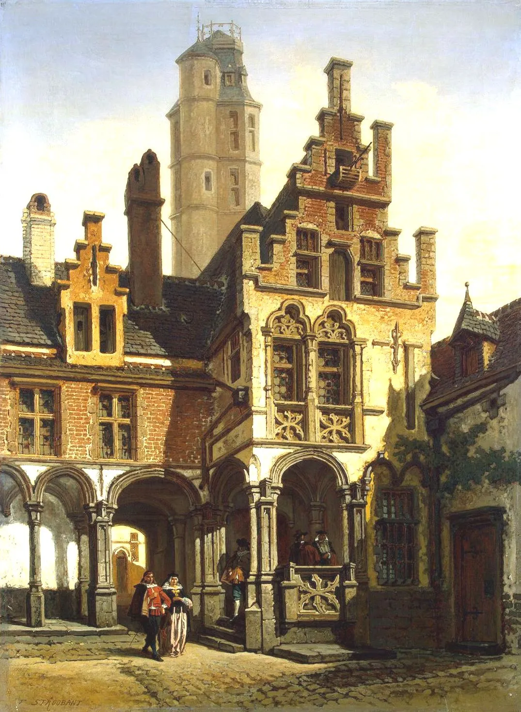 Photo showing: Courtyard of the Palace of Marguerite of Austria in Malines,  Oil on canvas, 107x79 cm.