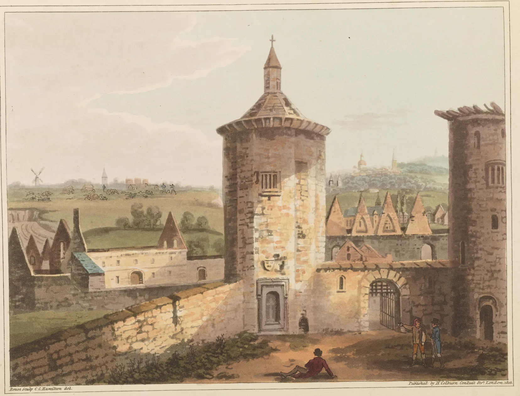 Photo showing: "Ligny Castle, showing the field of battle where the Prussians and French fought on the 16th June. Sombref is seen in the distance, as are also the mill, church, and heights of Brie".
Engraver James Rouse, artist C. C. Hamilton