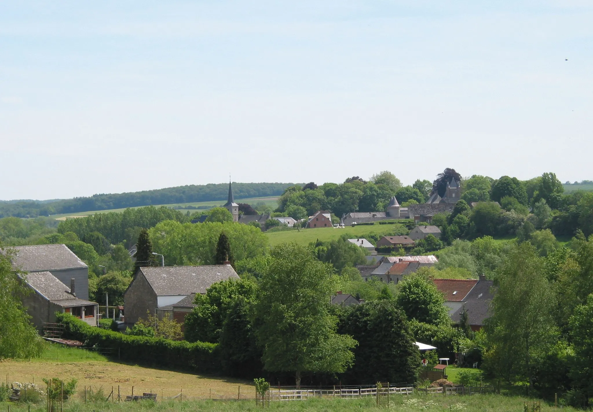 Photo showing: Berzée (Belgium), the  village and old castle farm of the family « de Trazegnies ».