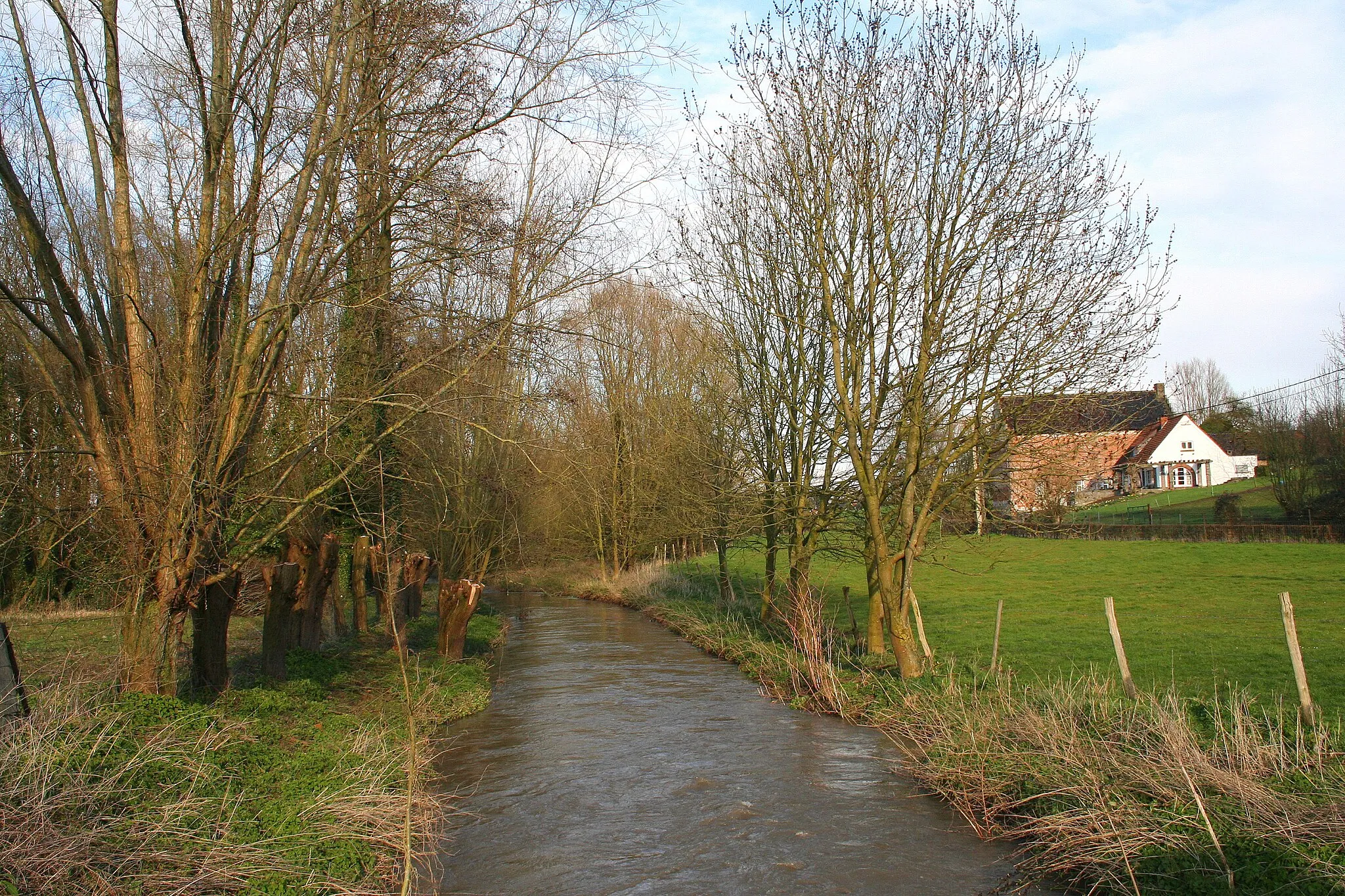 Photo showing: Irchonwelz (Belgium), the Dendre Occidentale viewed from the Mouchon bridge.
