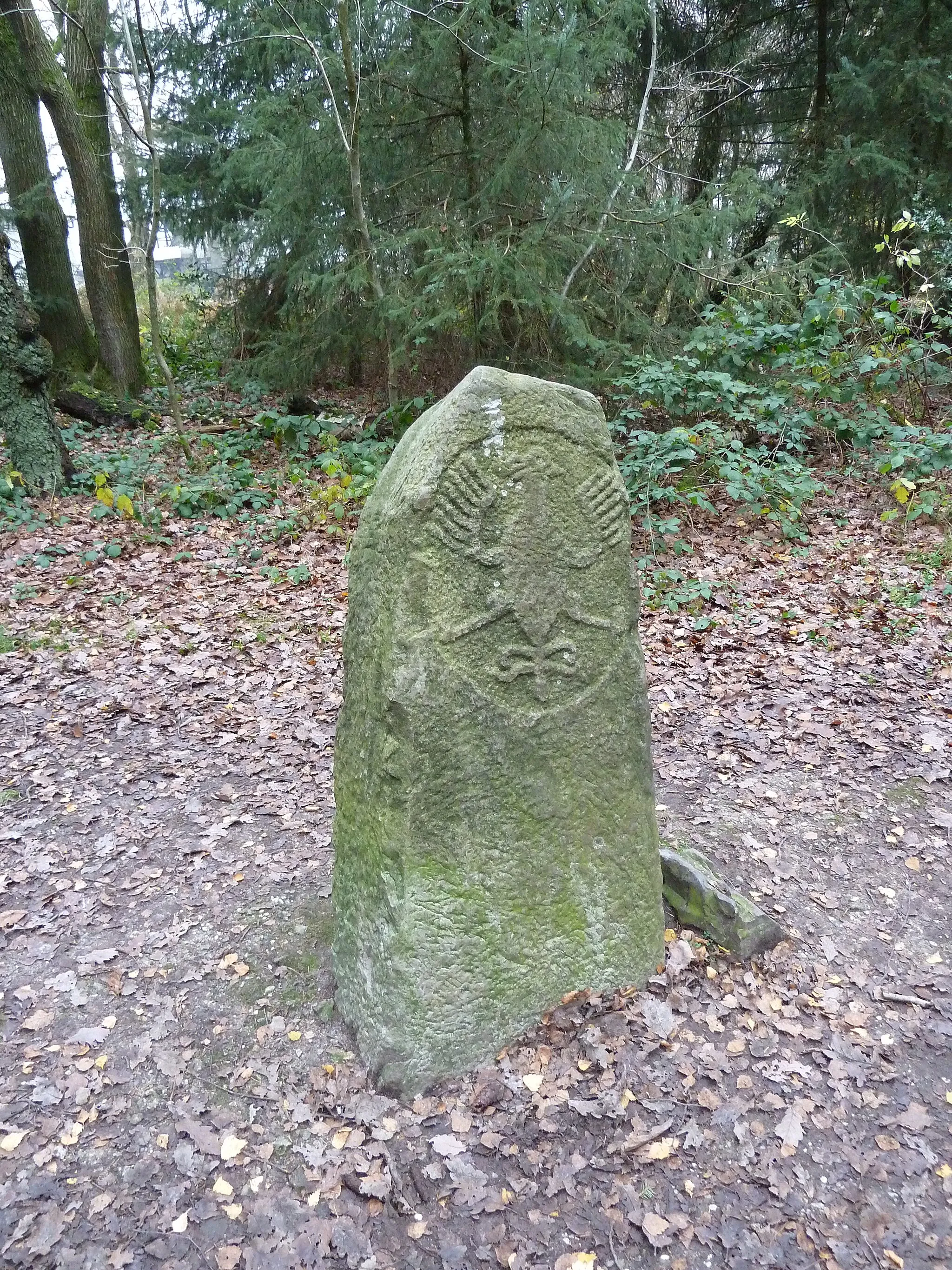 Photo showing: Border stone behind Wilhelminatoren, Vaals, Limburg, the Netherlands