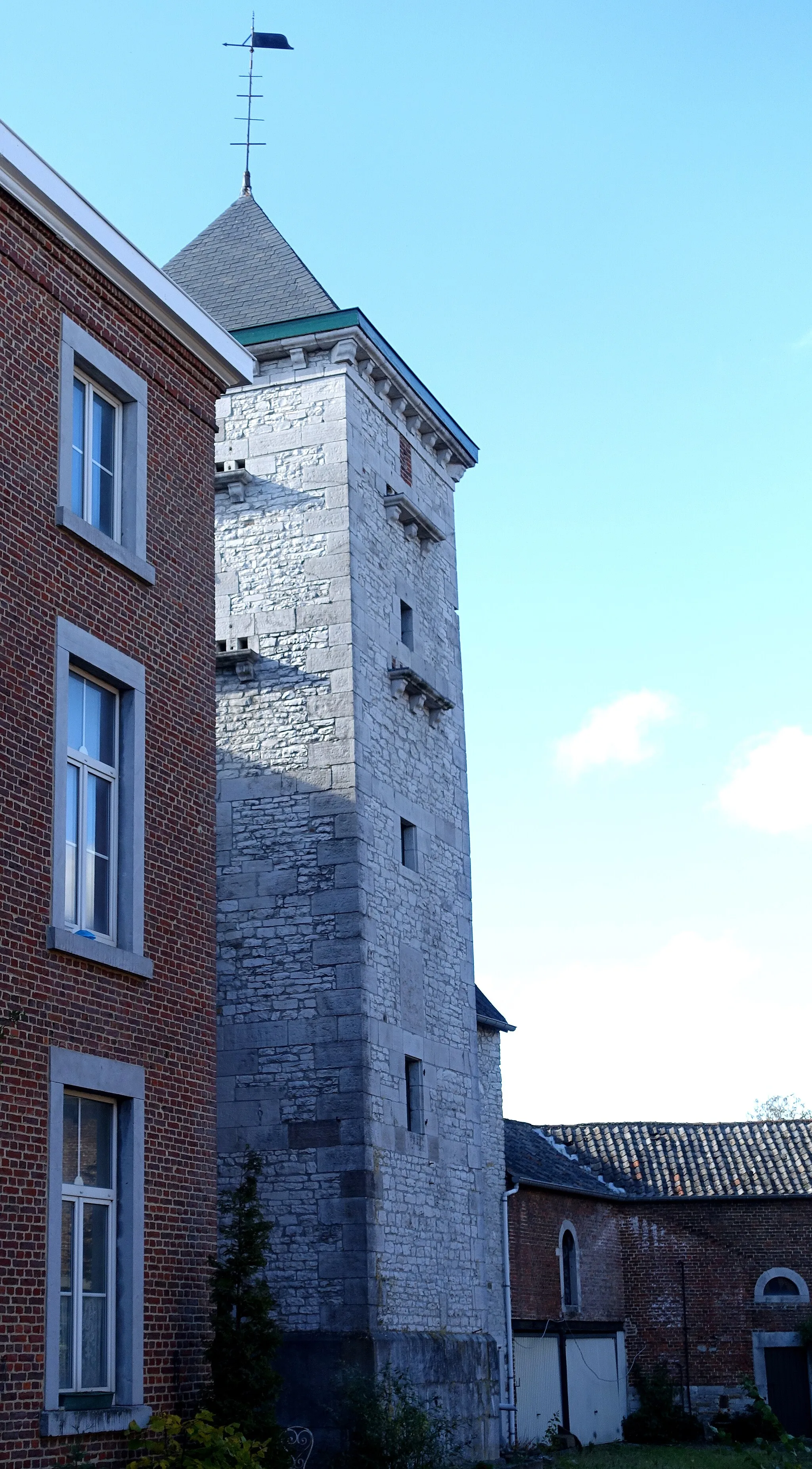 Photo showing: Rechthoekige toren uit de 1ste helft van de 17e eeuw van de Ferme de la Tour, die dateert uit 1863 met delen uit de 16e en 17e eeuw in Vinalmont (Wanze)