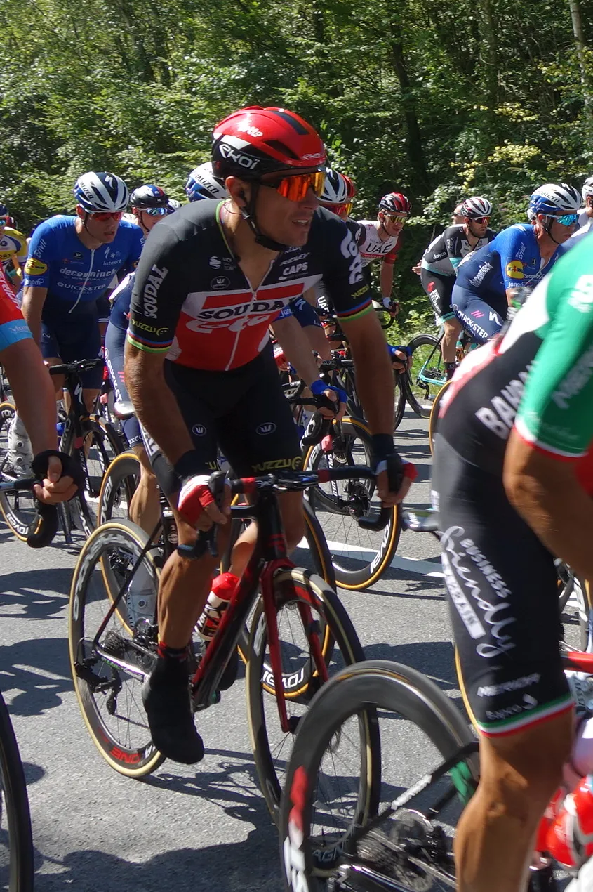 Photo showing: Philippe Gilbert tijdens de beklimming van de Hallembaye in de 5e etappe van de Benelux Tour op vrijdag 3 september 2021.