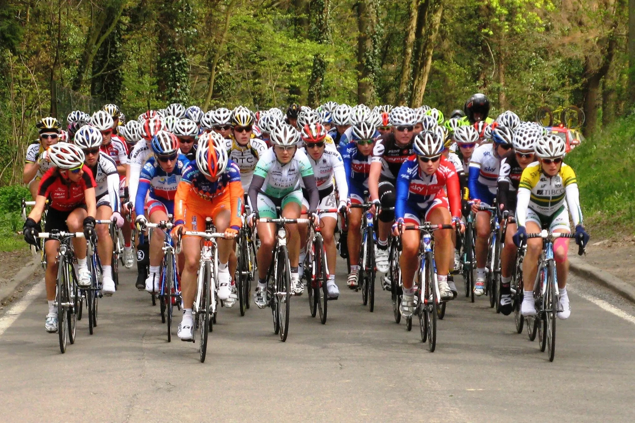 Photo showing: Le peloton des dames lors de La Flèche Wallonne féminine 2010 dans la côte de Ben Ahin.