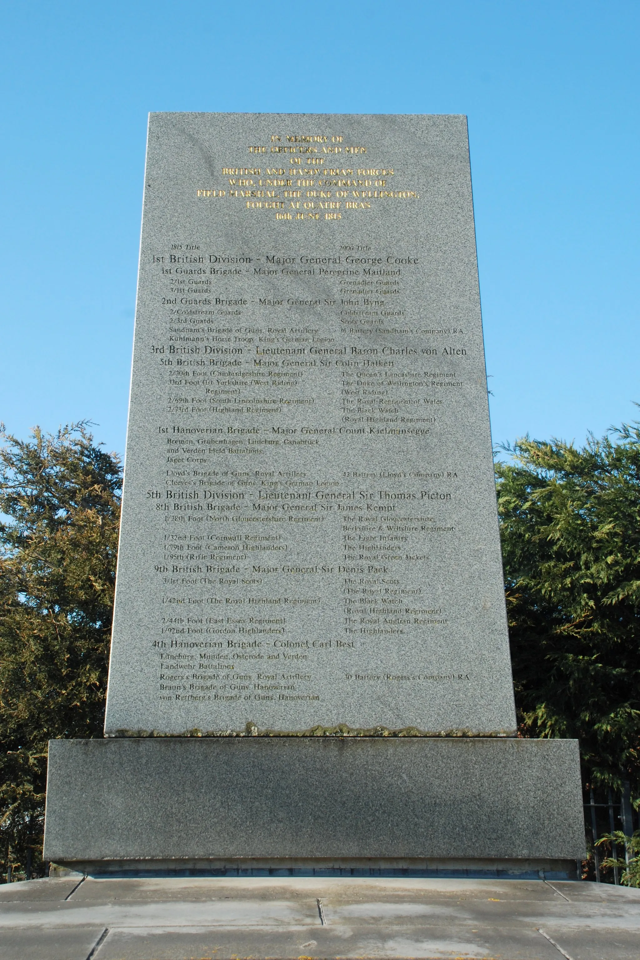 Photo showing: Belgique - Brabant wallon - Genappe - Monument aux troupes britanniques et hanovriennes