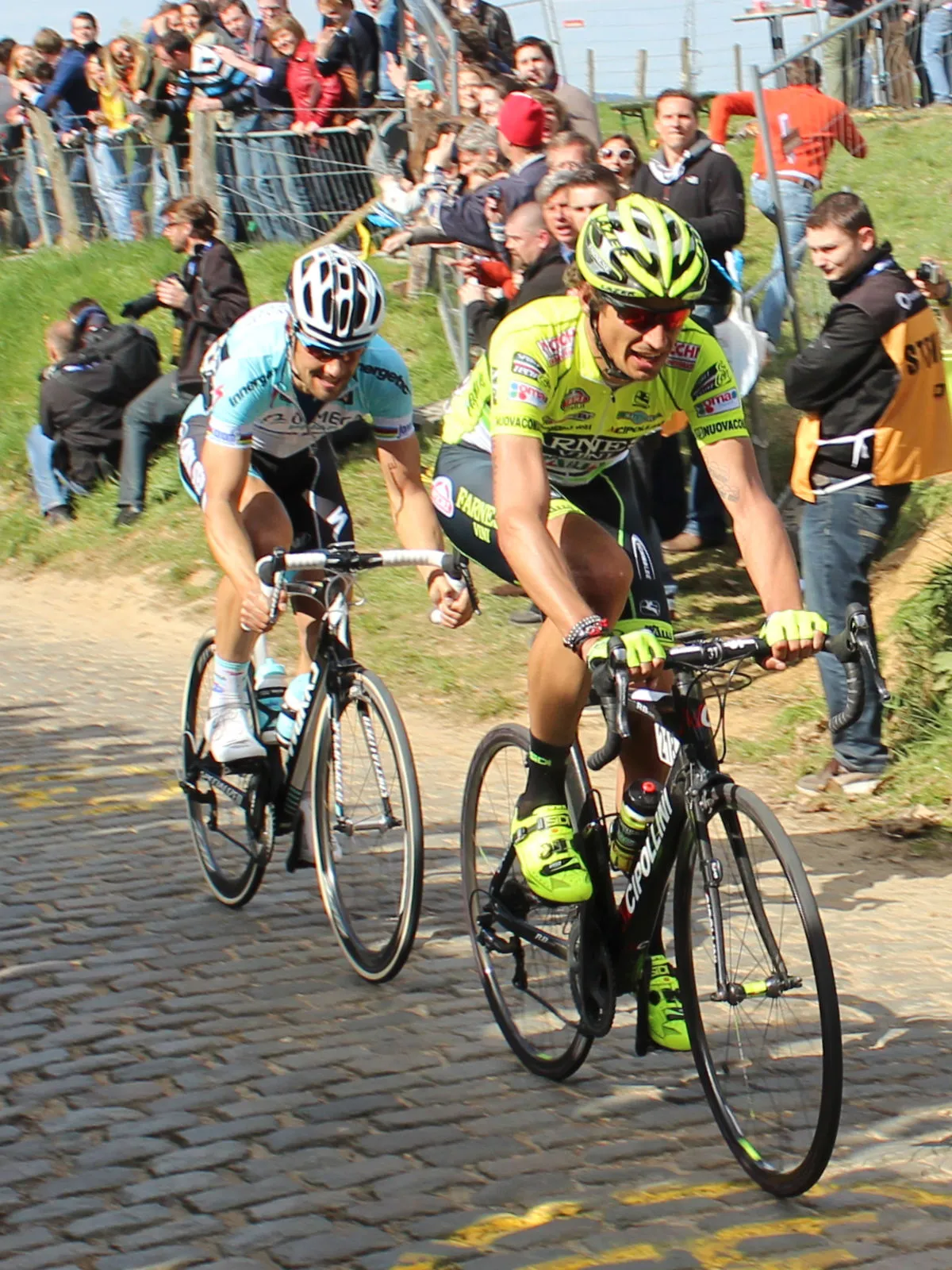 Photo showing: Tom Boonen & Filippo Pozzato on the 3rd climb of Oude Kwaremont