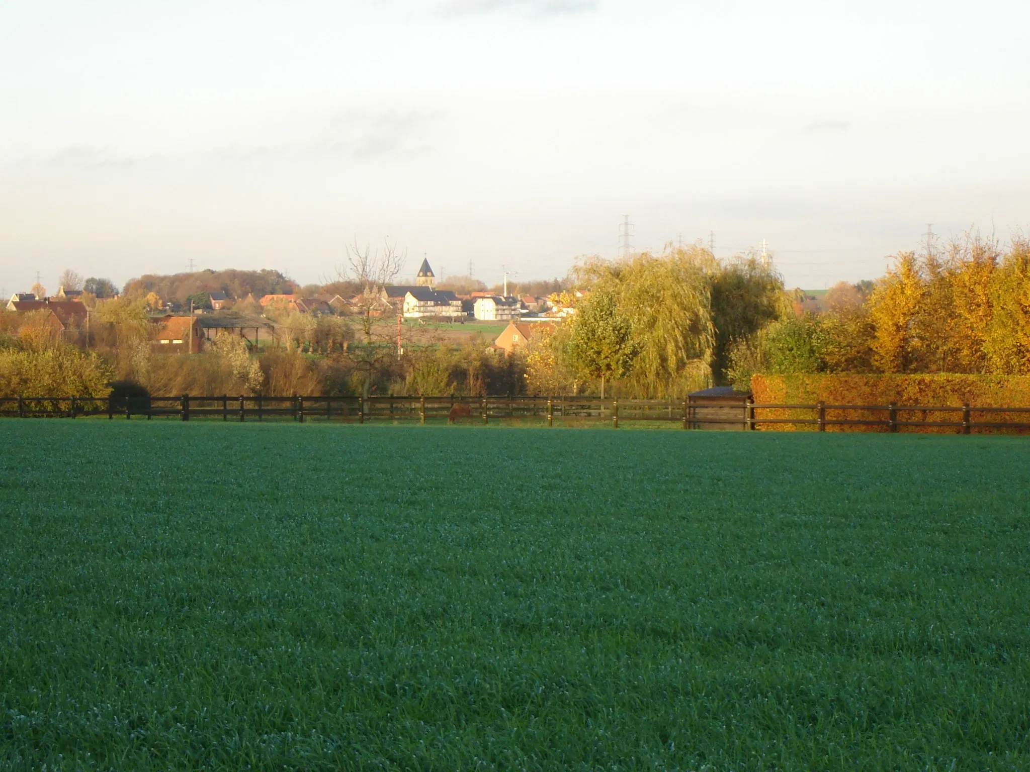 Photo showing: Village of Anzegem, as seen from the Tiegemberg, West-Flanders, Belgium