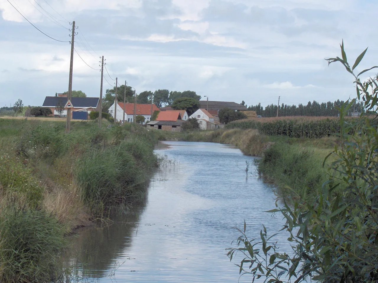 Photo showing: Gouweloze kreek; creek in the polder landscape; Stene, Ostend, Belgium