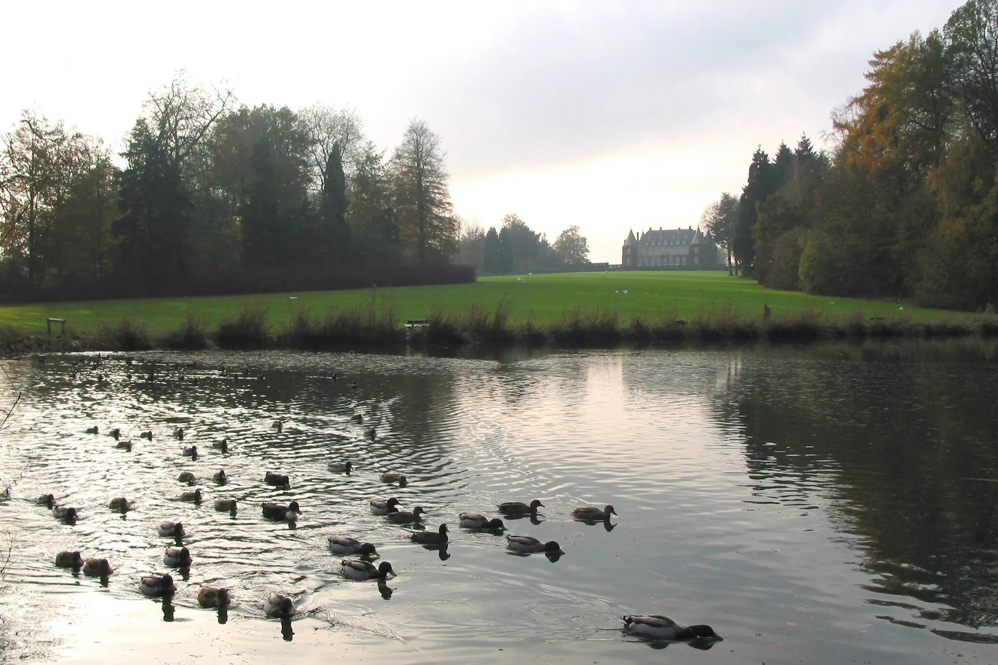Photo showing: La Hulpe (Belgium), the pond of De la Longue Queue and the Solvay castle.